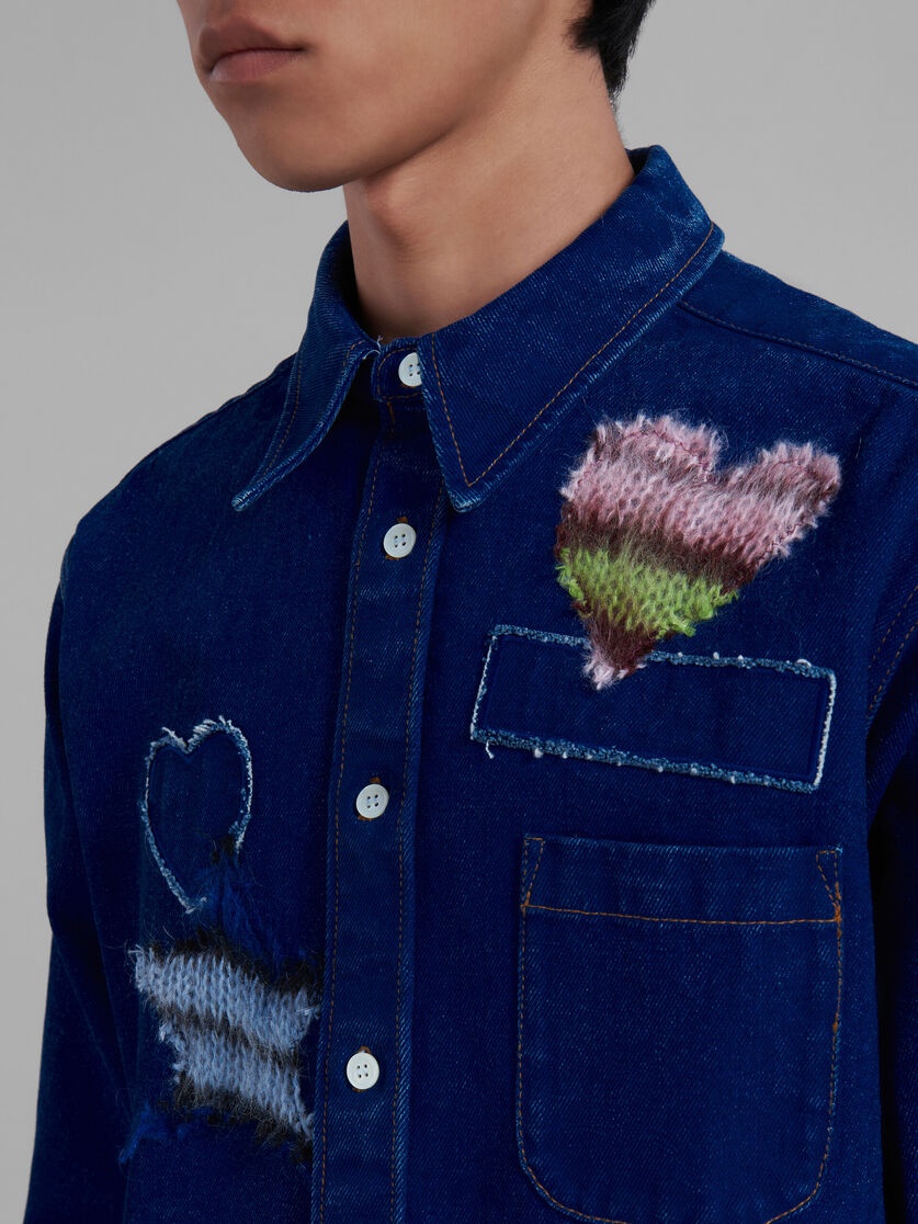 BLUE COATED DENIM SHIRT WITH MOHAIR PATCHES - 4