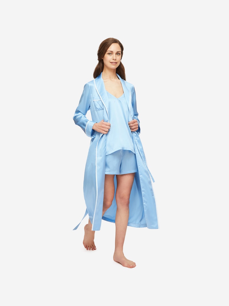 Women's Long Dressing Gown Bailey 2 Silk Satin Sky - 5