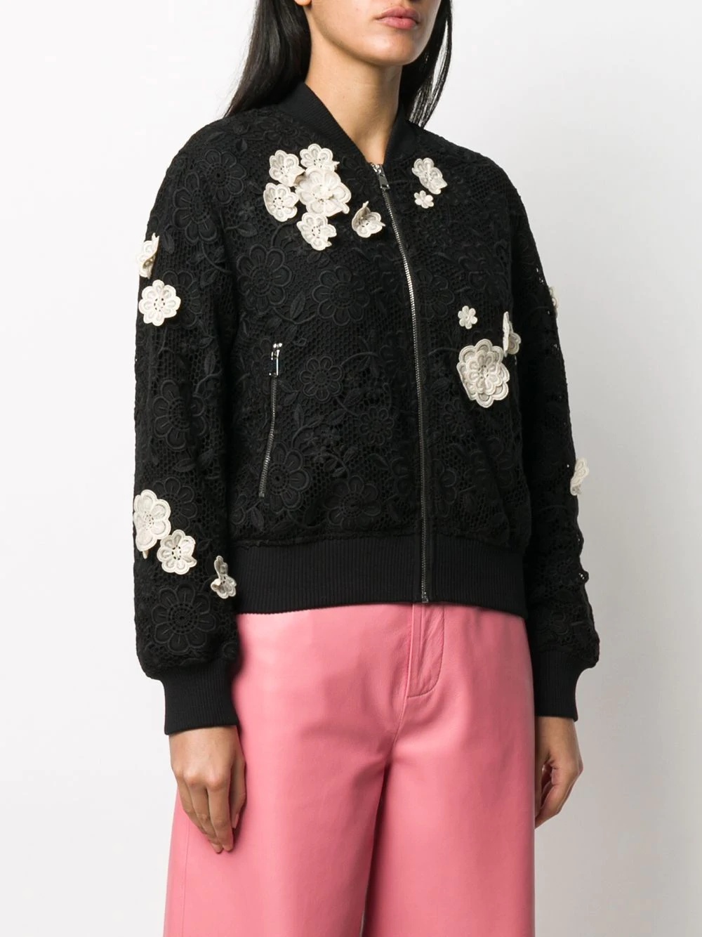 floral-appliqué bomber jacket - 3