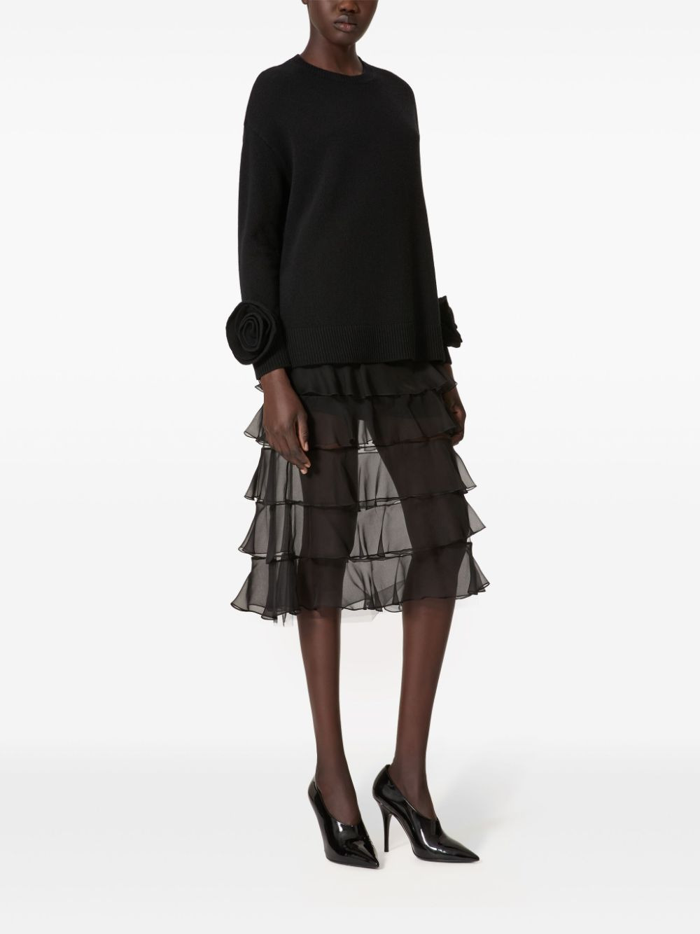 Valentino Women Rose-Appliqué Sweater - 3