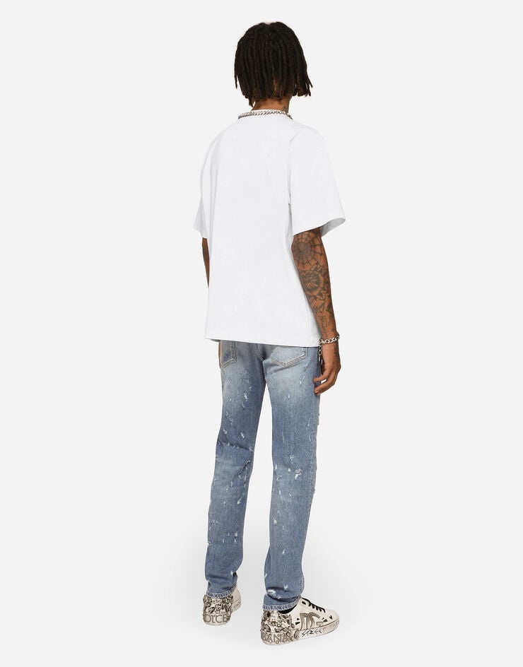 Slim-fit blue wash stretch jeans with abrasions - 3