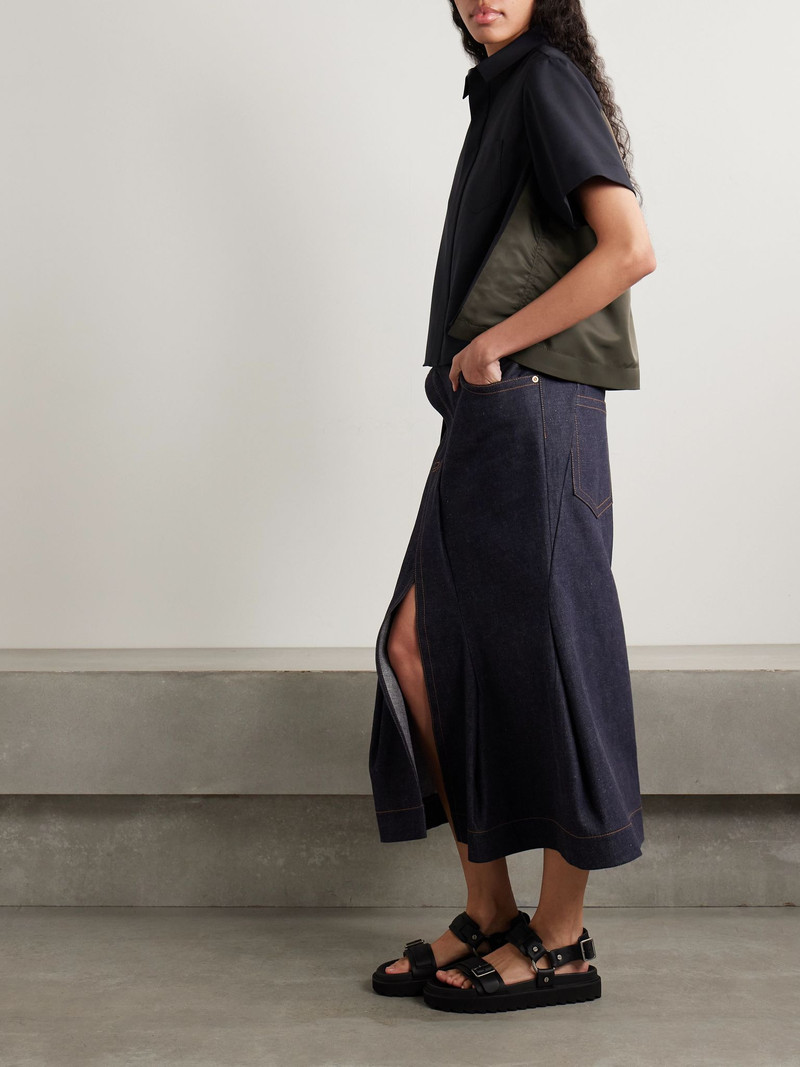 sacai Paneled cotton and shell shirt Midnight blue outlook