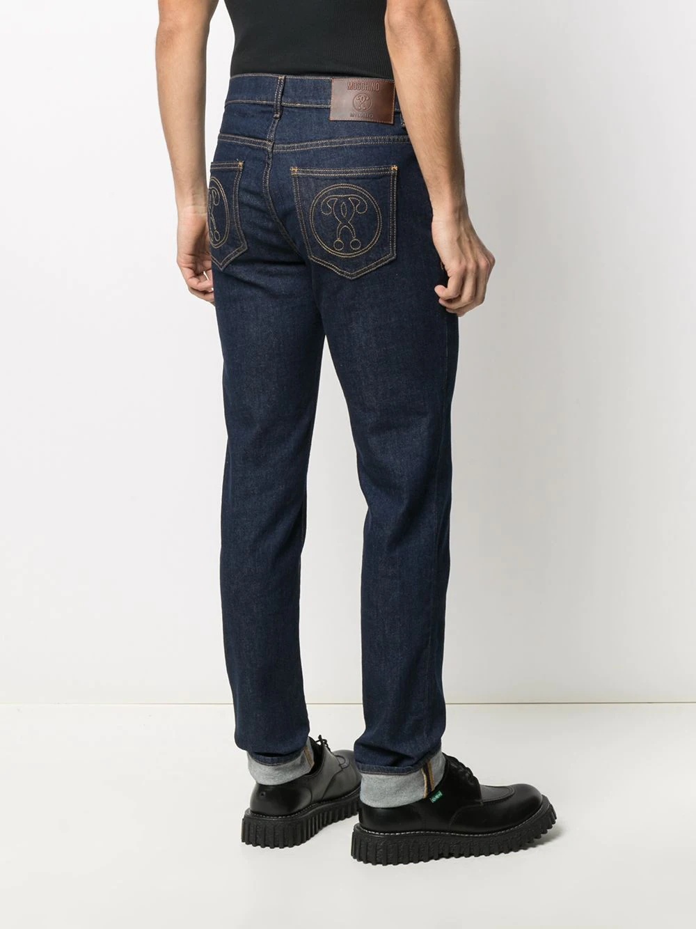 question mark embroidered jeans - 4