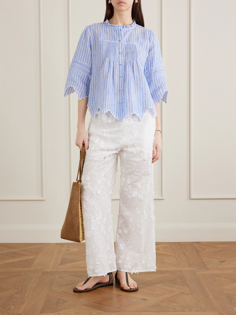 LORETTA CAPONI Speranza Embroidered Fil-coupé Cotton Straight-leg Pants outlook