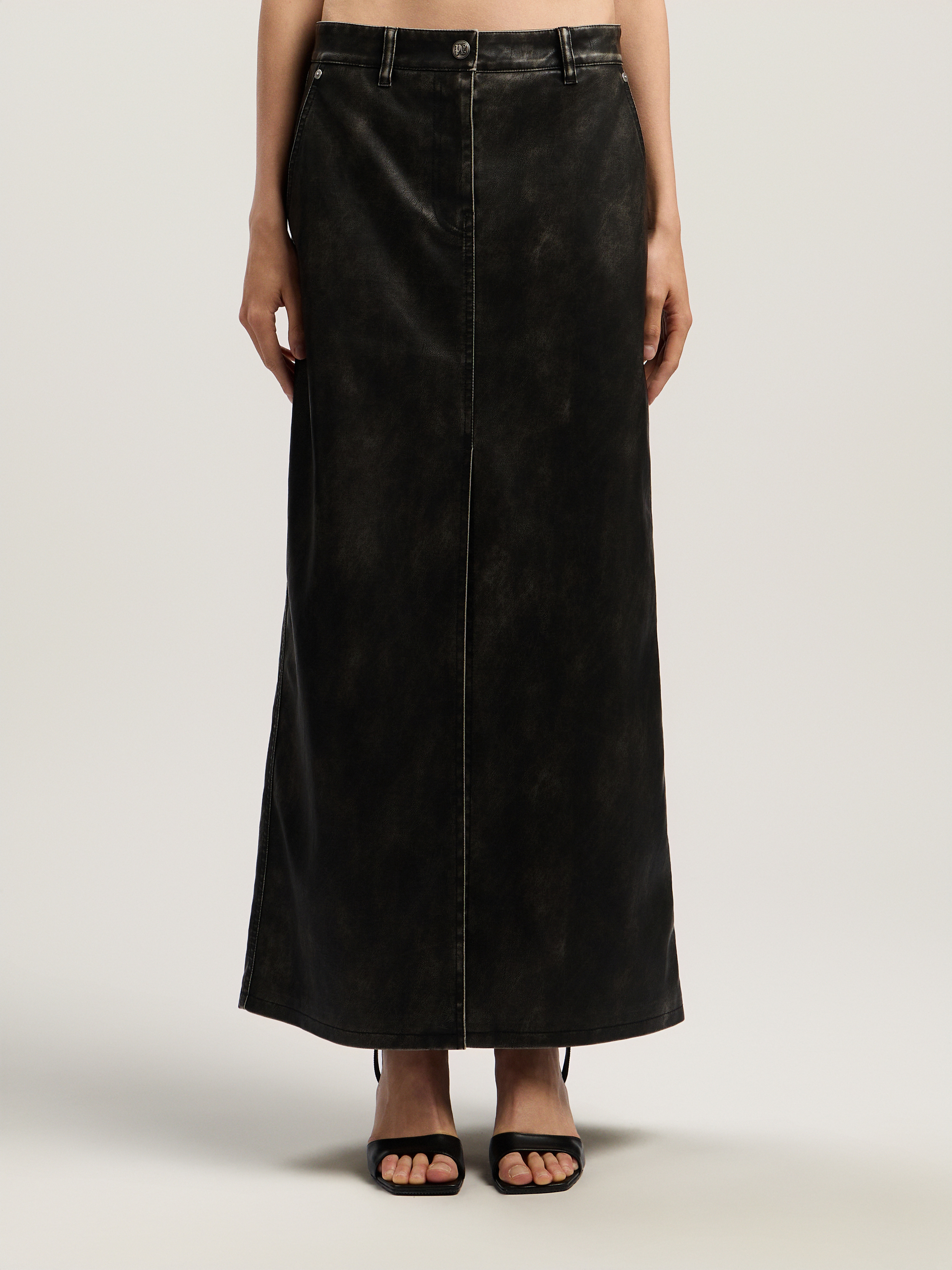 Curved Logo Coated Long Skirt - 2