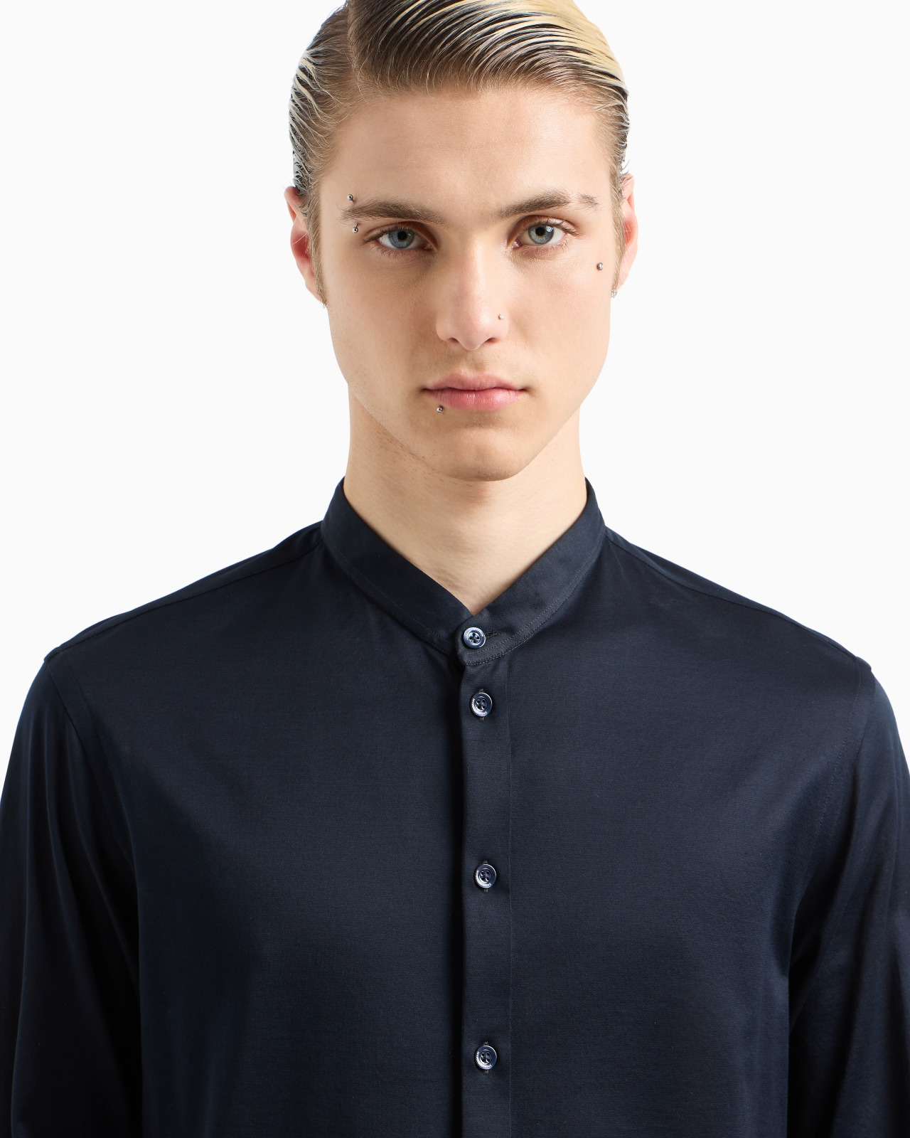 Mercerised Egyptian cotton ultra-fine jersey guru collar shirt - 5