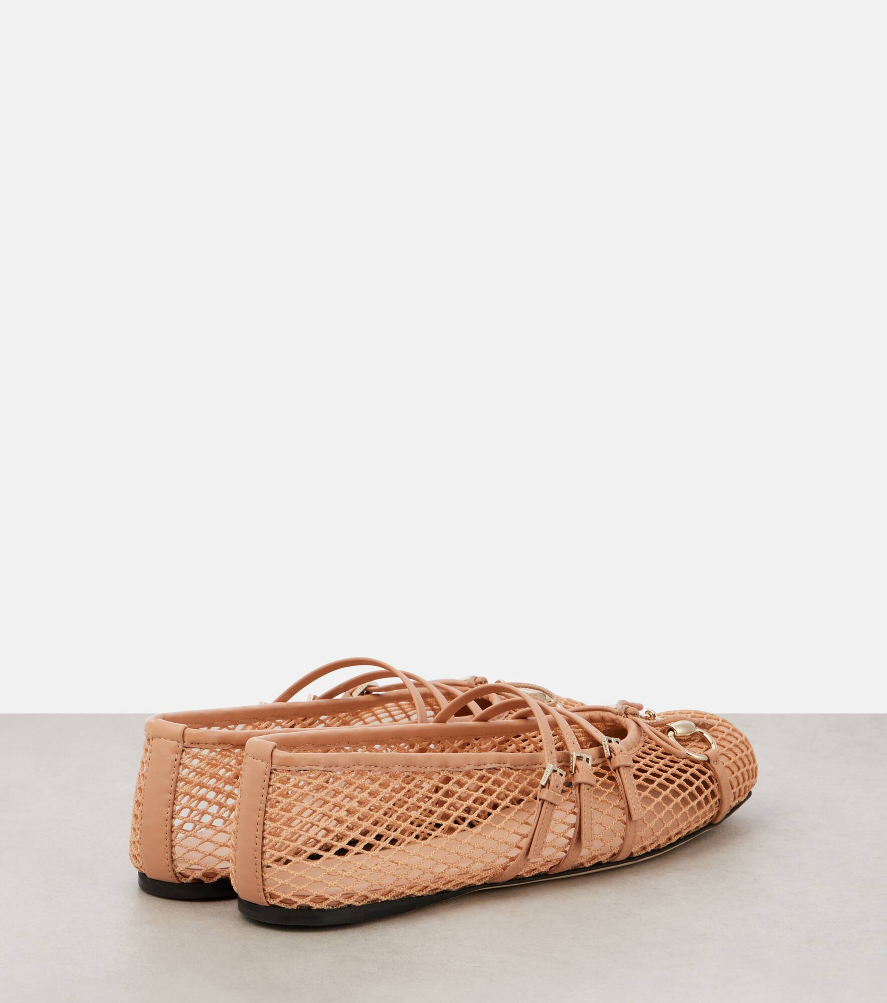 Horsebit leather-trimmed mesh ballet flats - 2