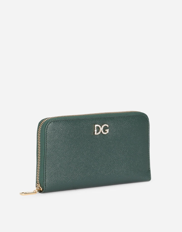 Zip-around Dauphine calfskin wallet with rhinestone-detailed DG logo - 2