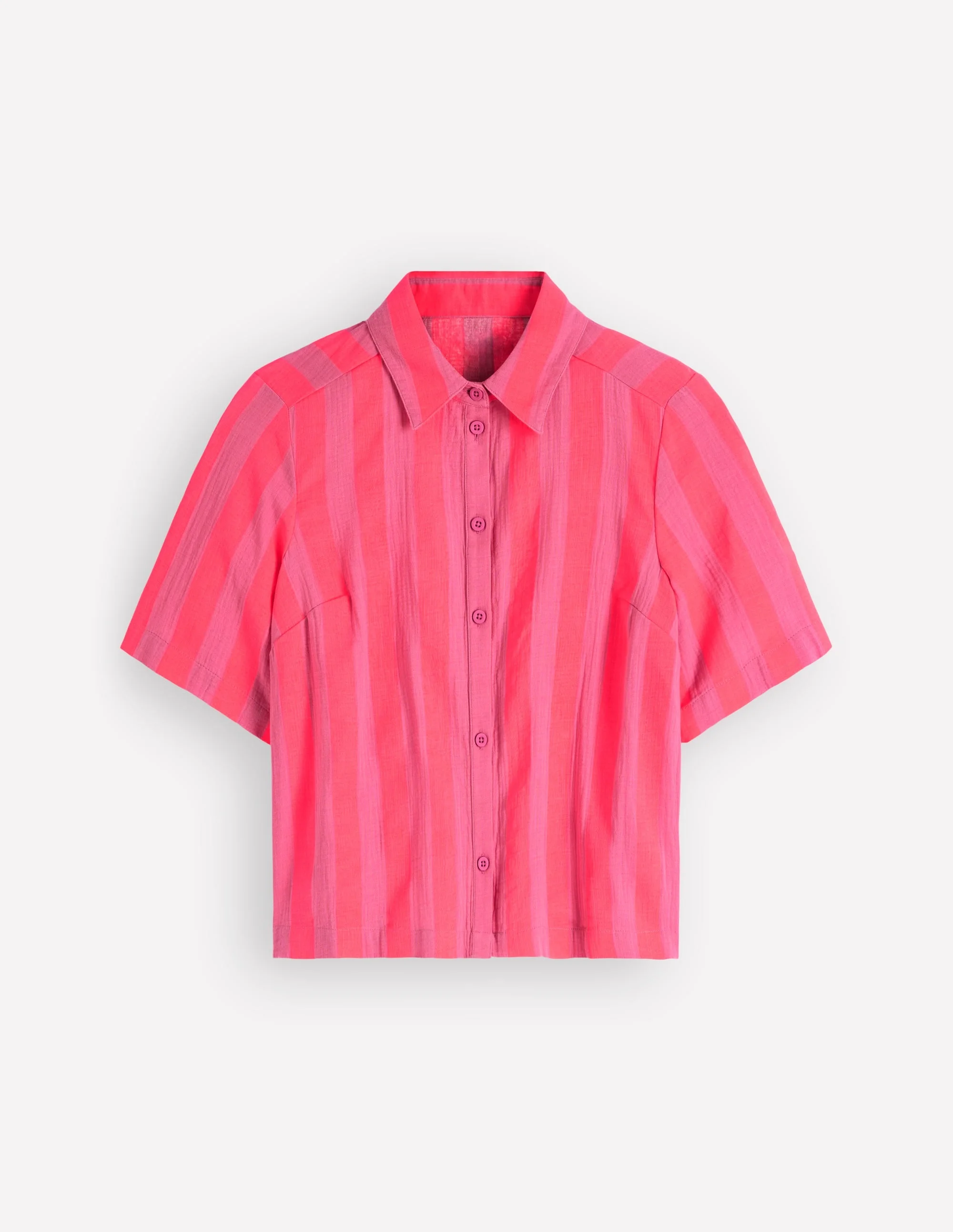 Double Cloth Shirt-Pink, Neon Coral Mid Stripe - 1