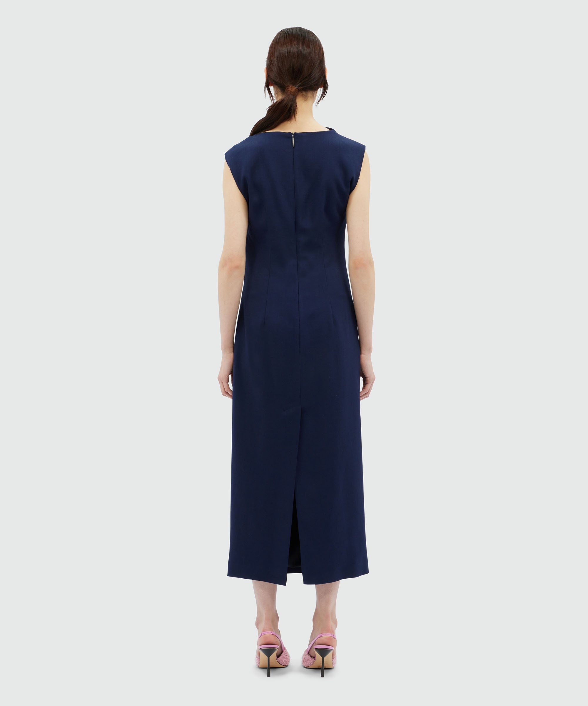 Draped midi dress in blue canvas - 3