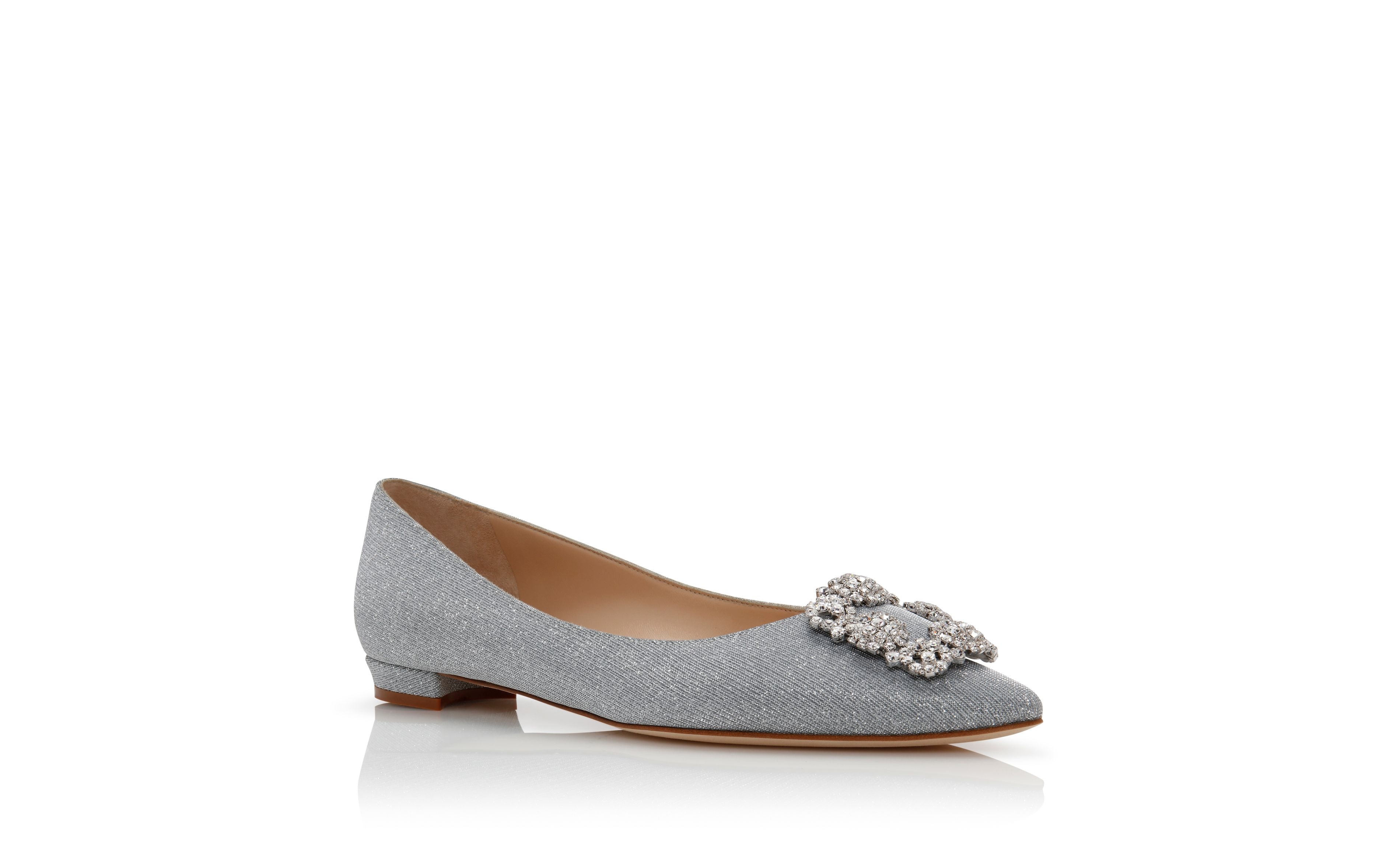 Silver Glitter Fabric Jewel Buckle Flat Shoes - 3