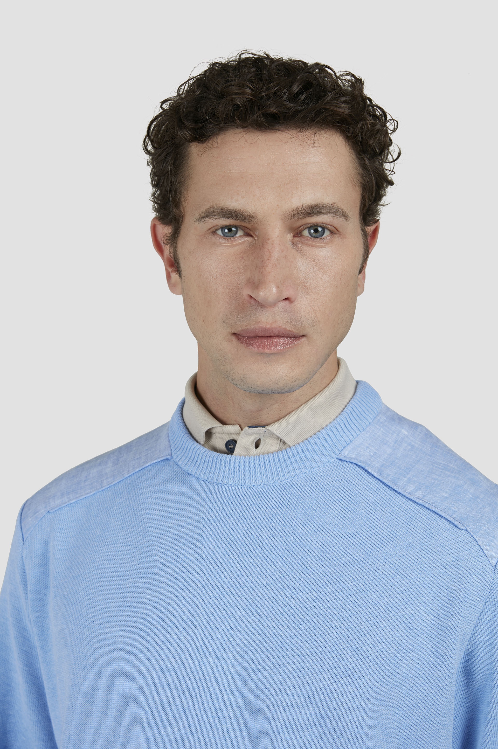 CREW NECK SWEATER IN FRESCO COTTON WITH LINEN DETAILS - 4