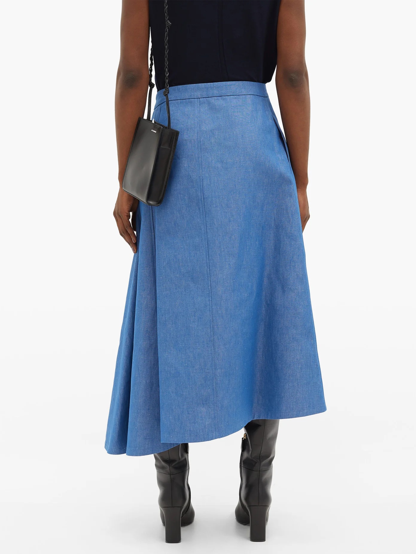 Mia asymmetric cotton-blend midi skirt - 5