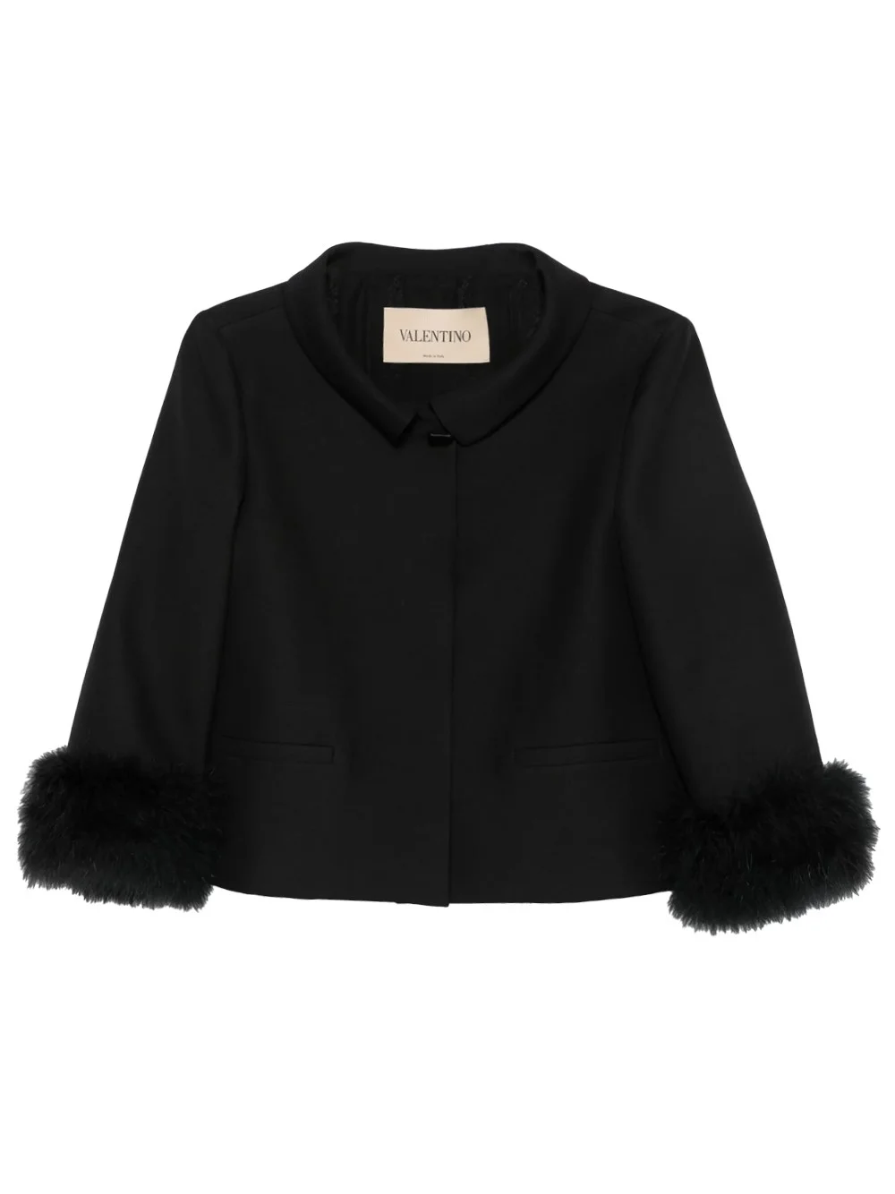 Valentino Garavani crop jacket in wool and silk with feathers - 1