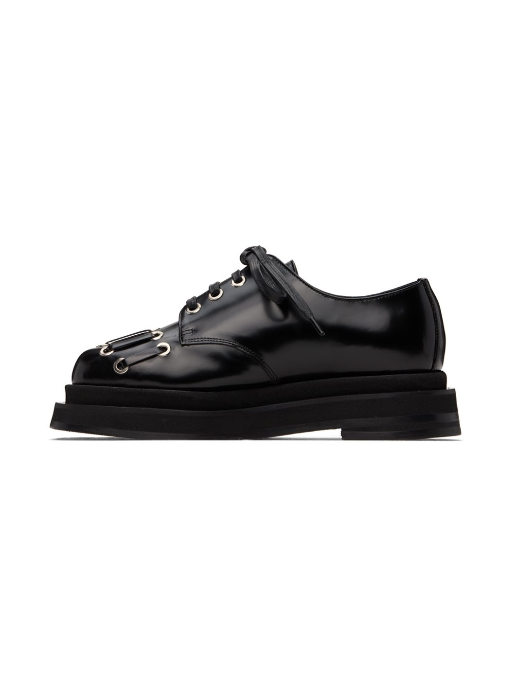 Black Heart Toe Platform Grommet Brogues - 3