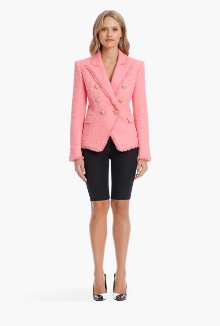 Pink tweed blazer and Balmain embroidered patch - 4