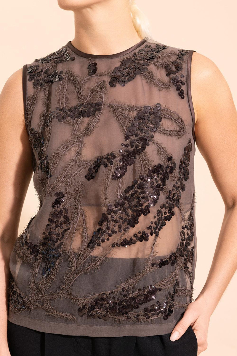 Brunello Cucinelli Halo Embroidered Sleeveless Blouse outlook