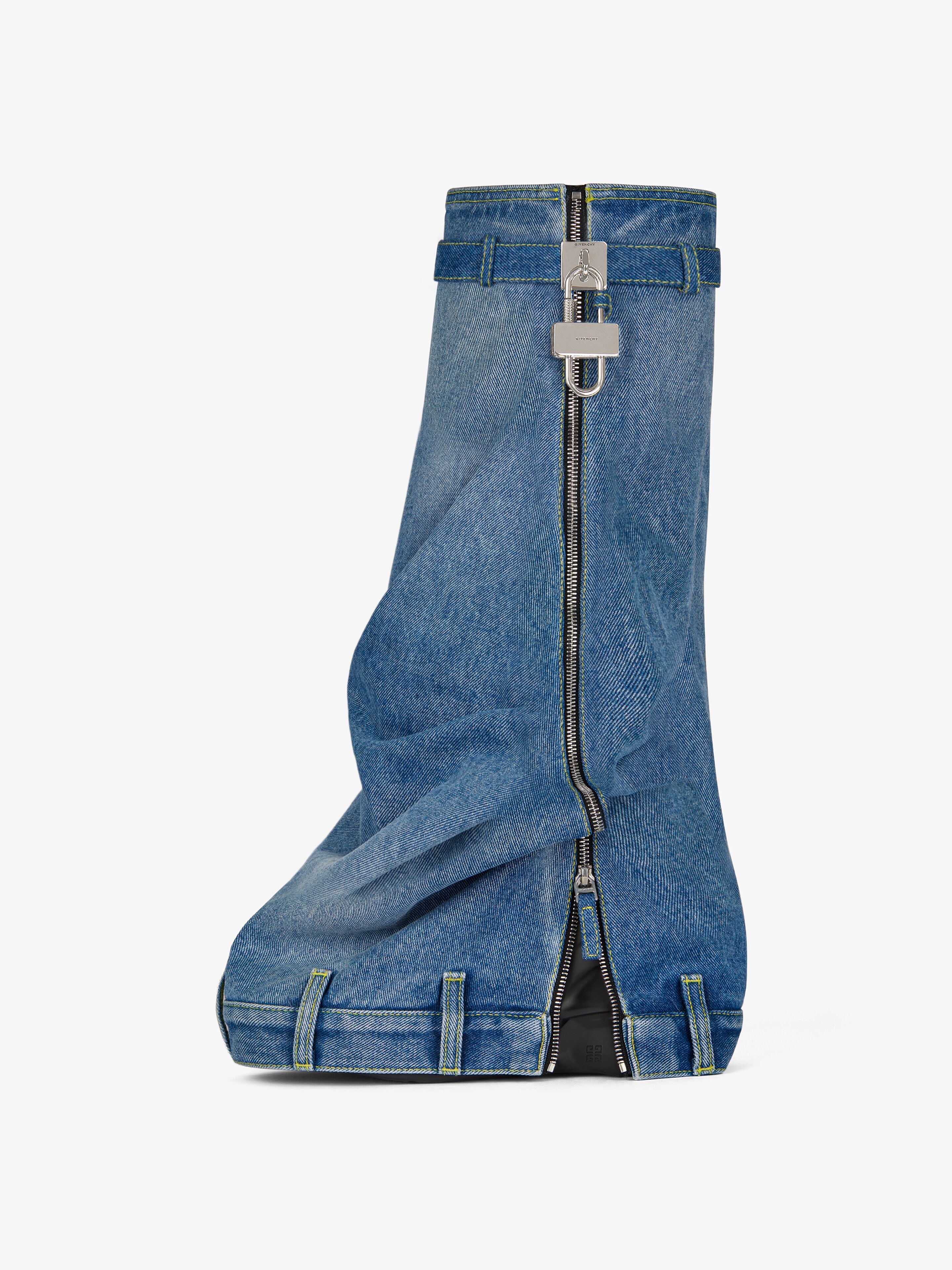 SHARK LOCK BIKER BOOTS IN WRAPPED DENIM - 3