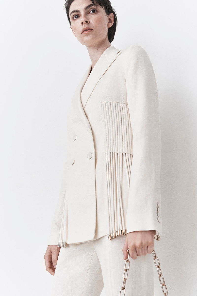 GABRIELA HEARST Giorgio Fringe Blazer in Ivory Textured Linen outlook