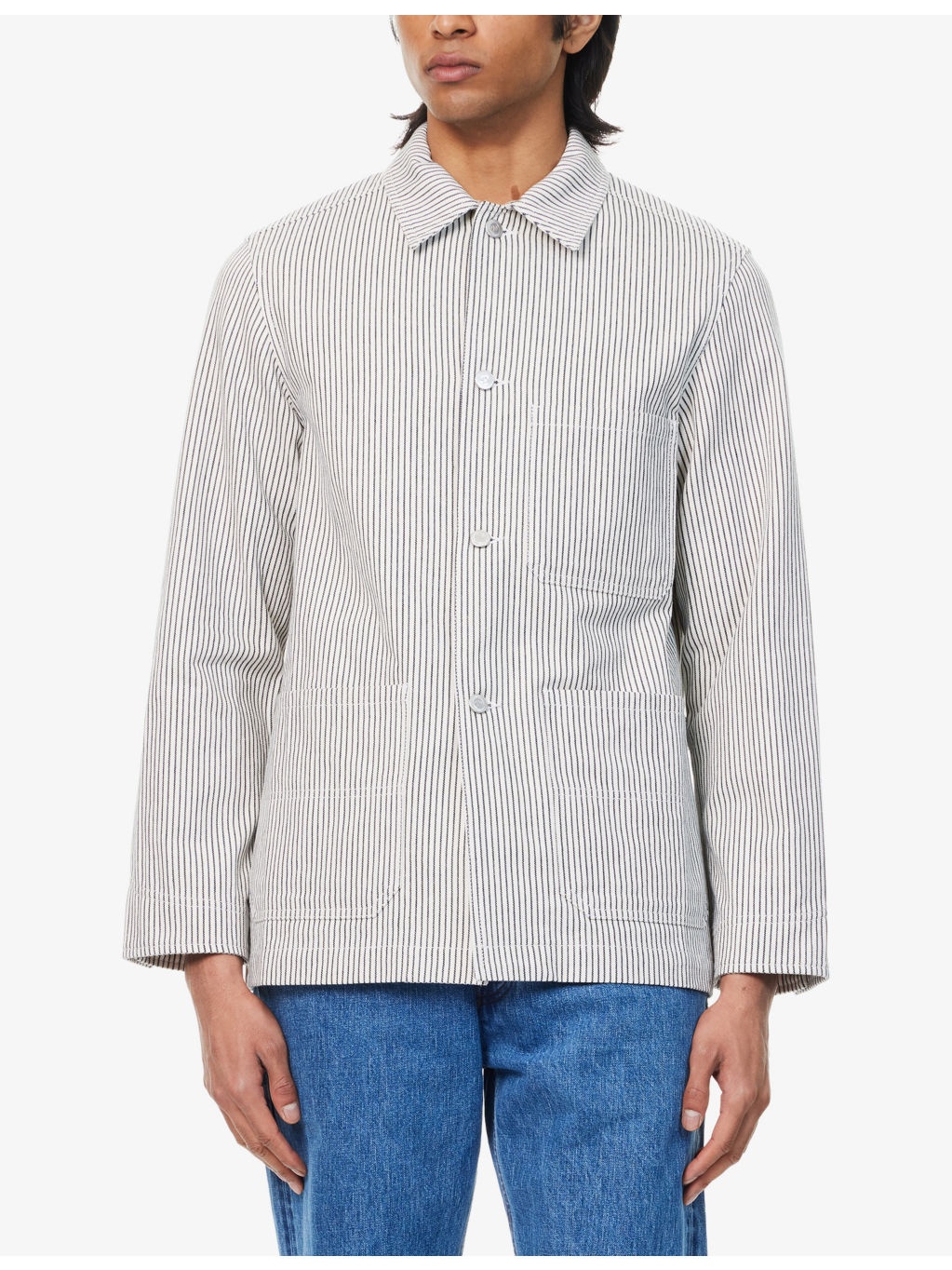 Striped Patch-Pocket Cotton Jacket - 3