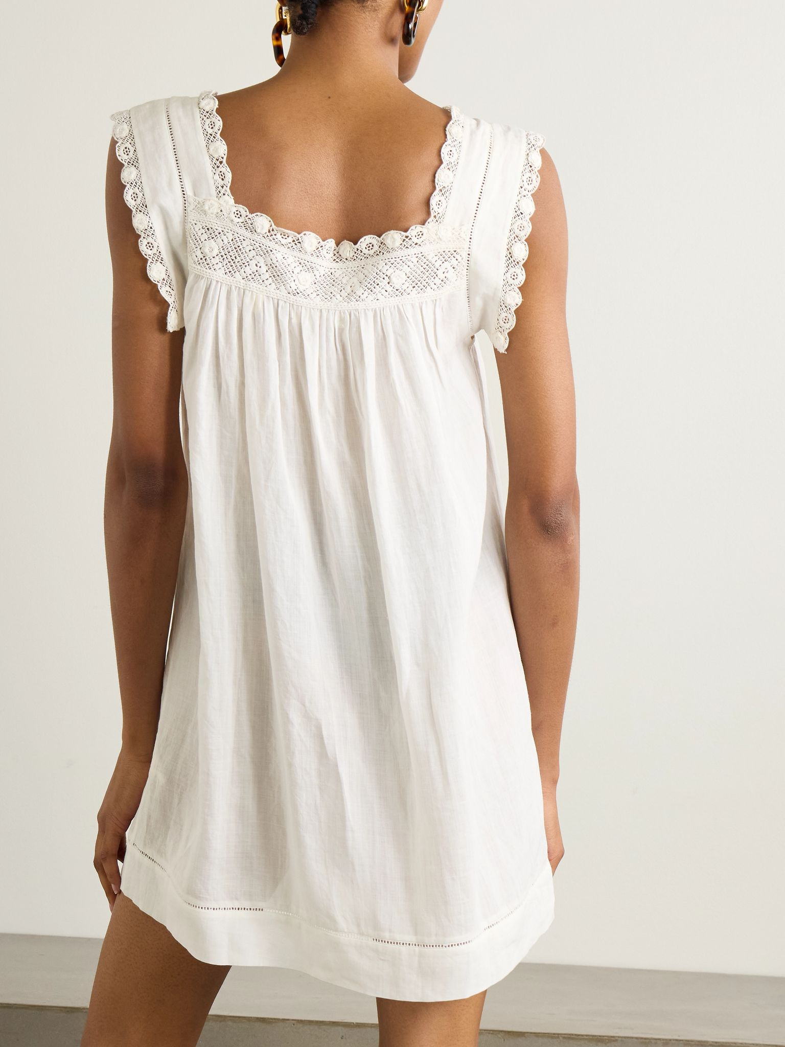 Almadia crochet-trimmed ramie mini dress White - 4