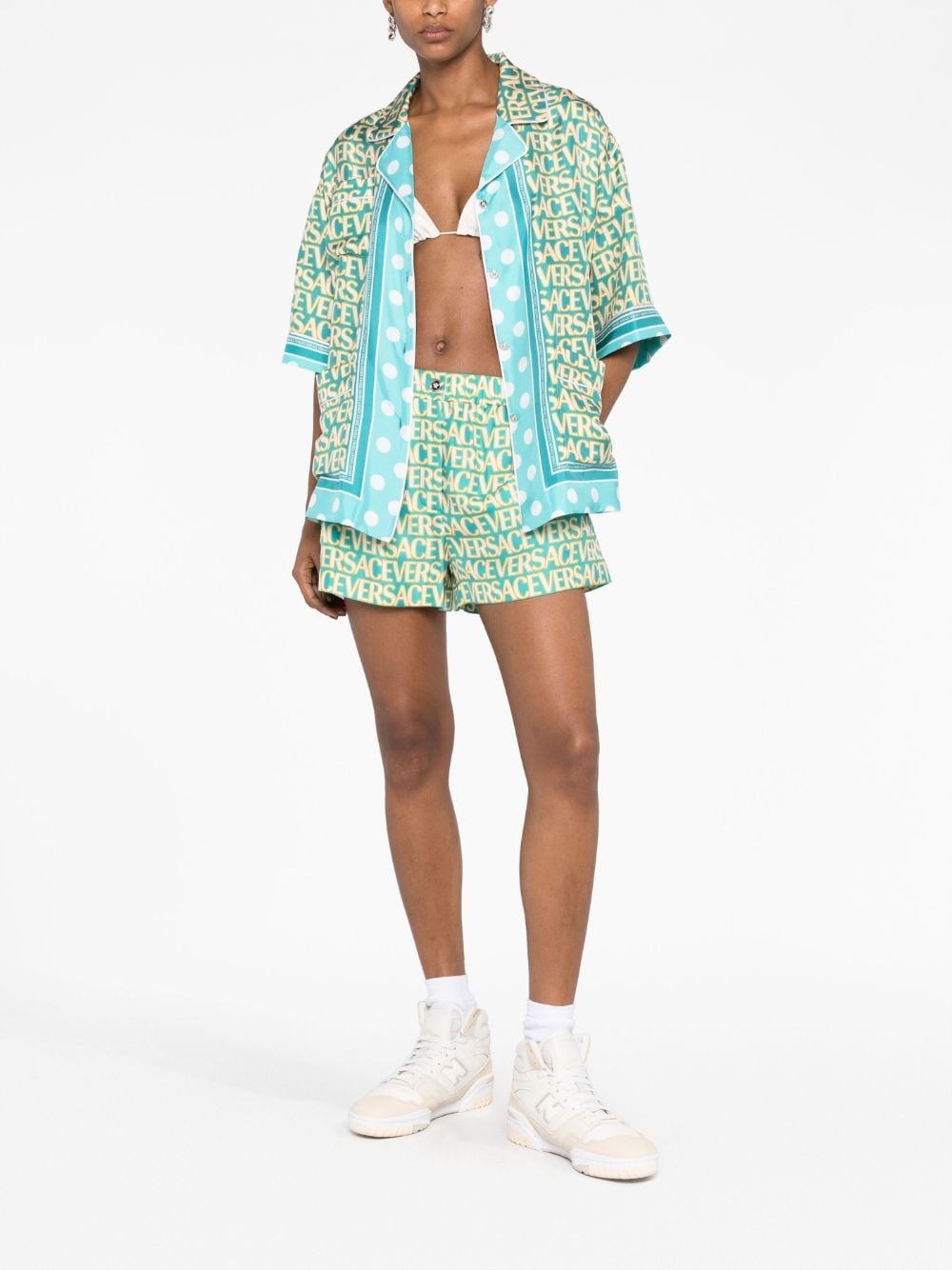 logo-print silk shorts - 2