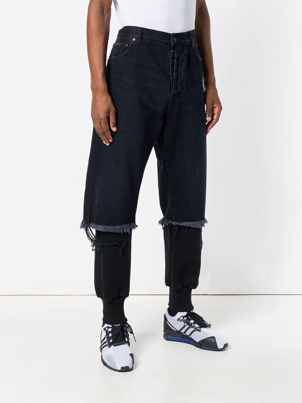 denim layered track pants - 3