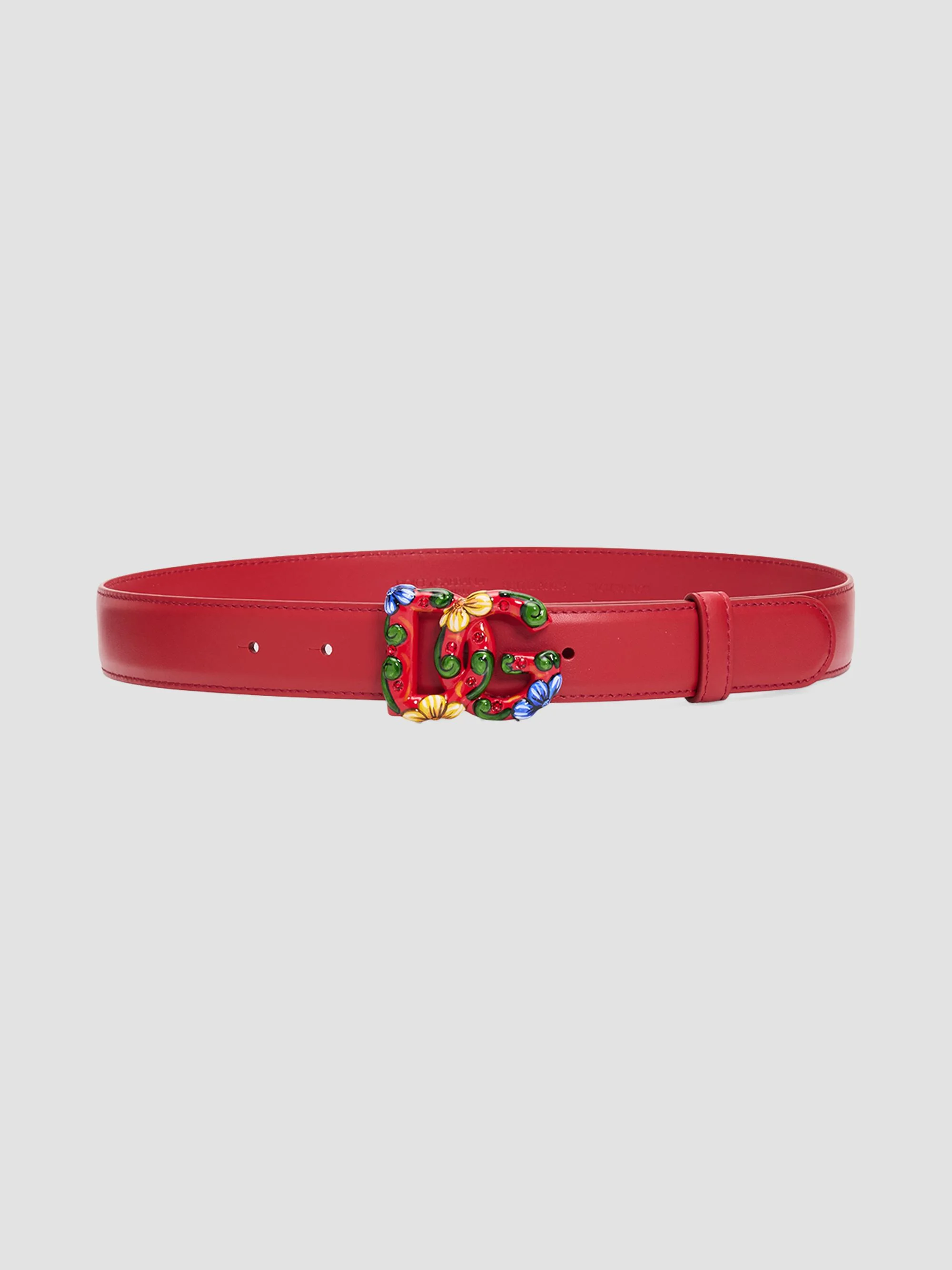 Women's Interlocking Logo Leather Belt - Red Multicolor - 1
