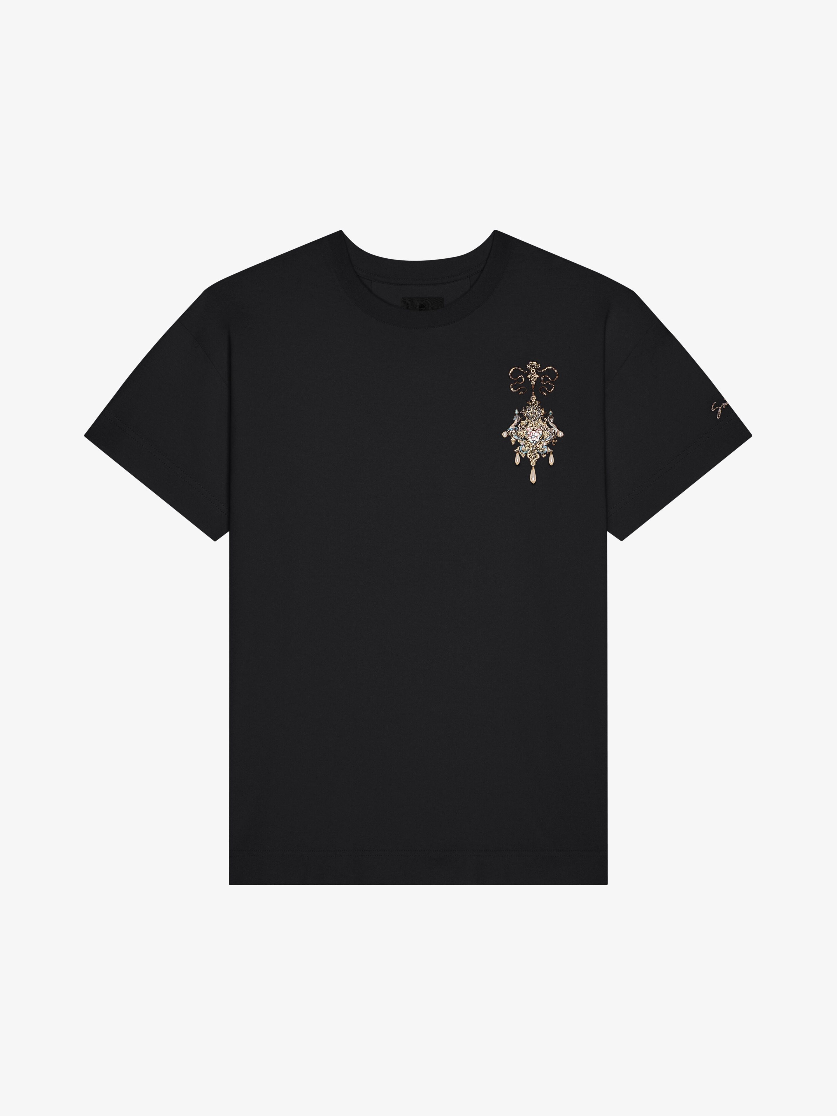 T-SHIRT IN COTTON WITH EMBROIDERED CHANDELIER AND PEARLS - 1