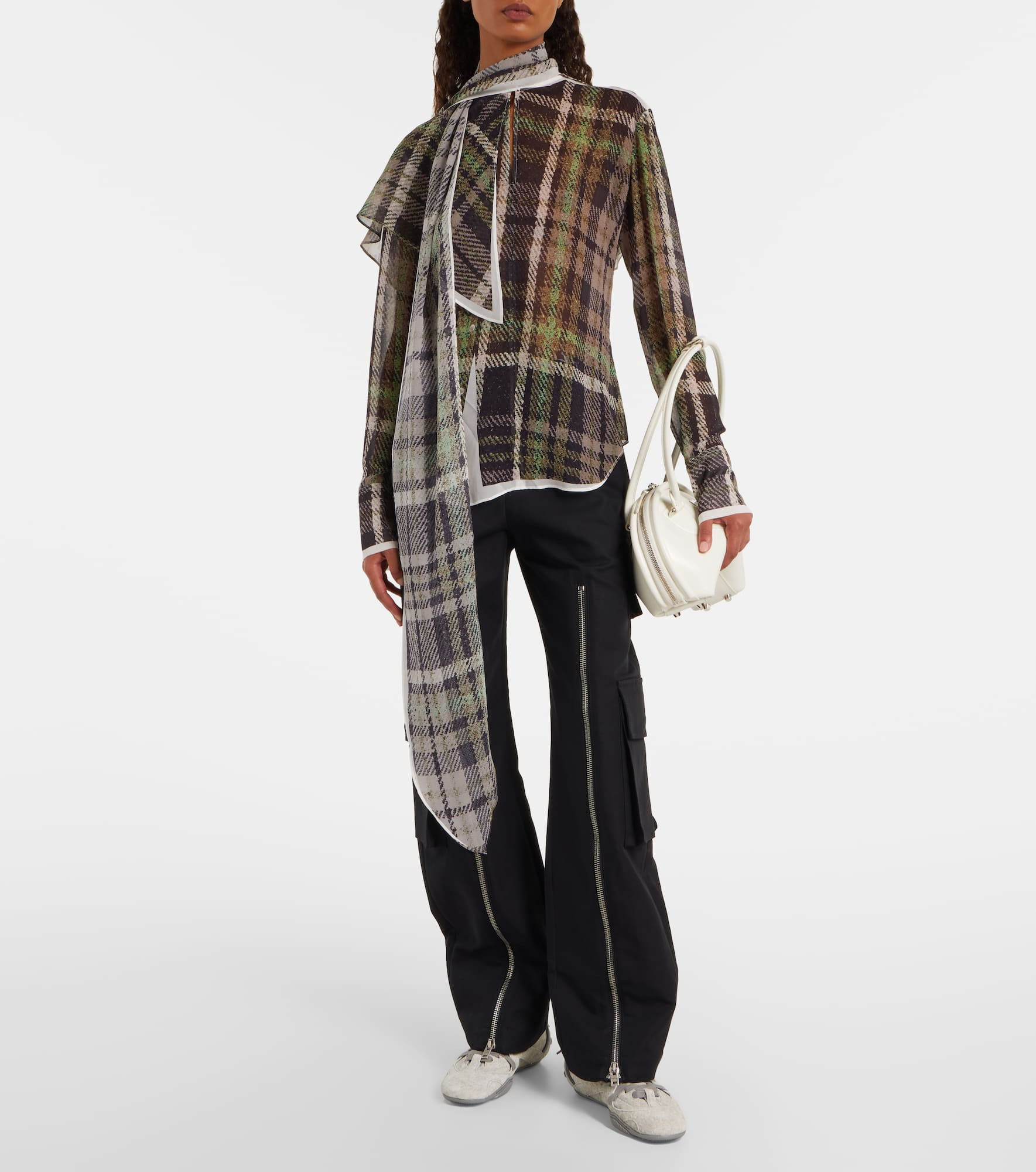 Layered mid-rise cotton satin pants - 2