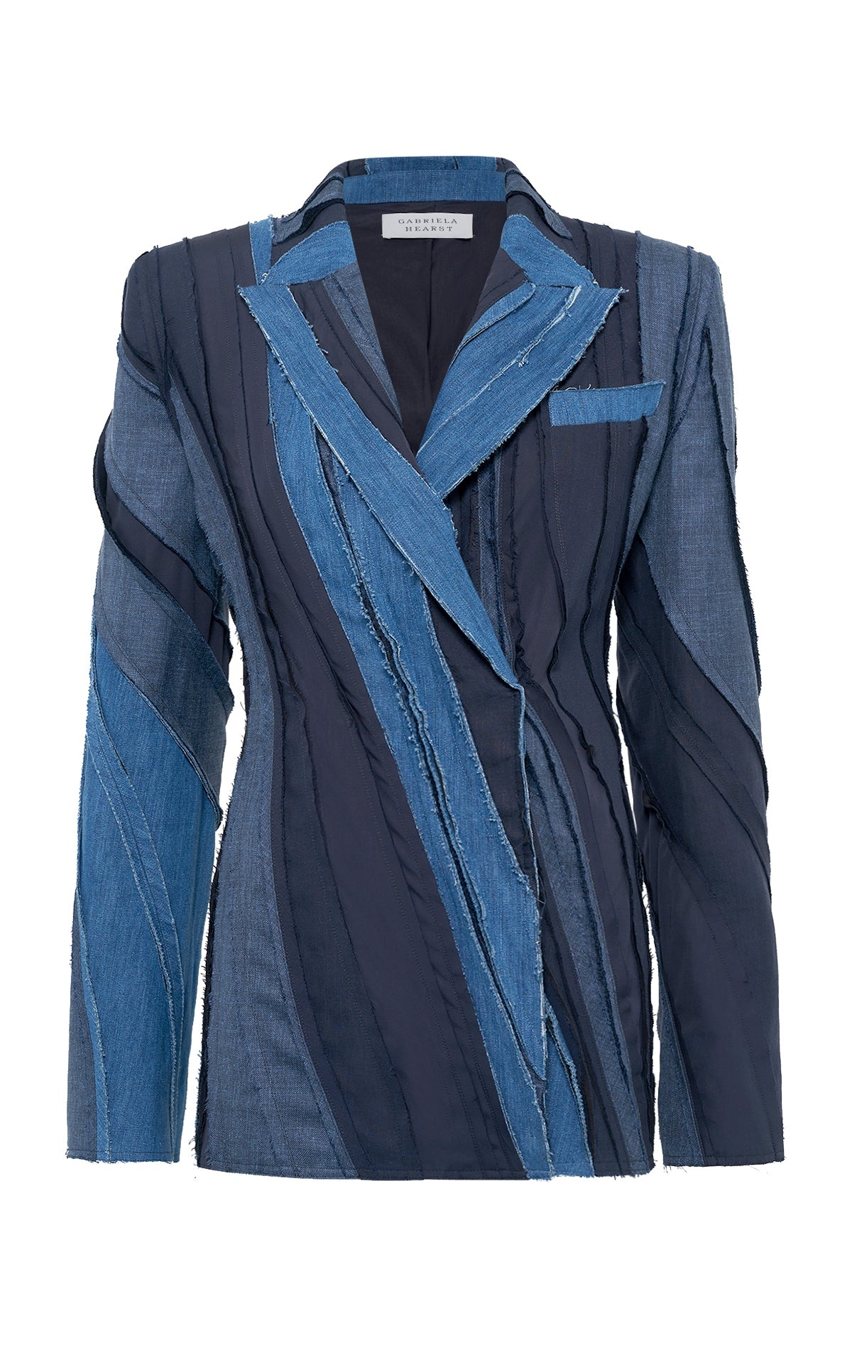 Edwin Patchwork Blazer in Medium Blue Recycled Cotton Linen Denim - 1