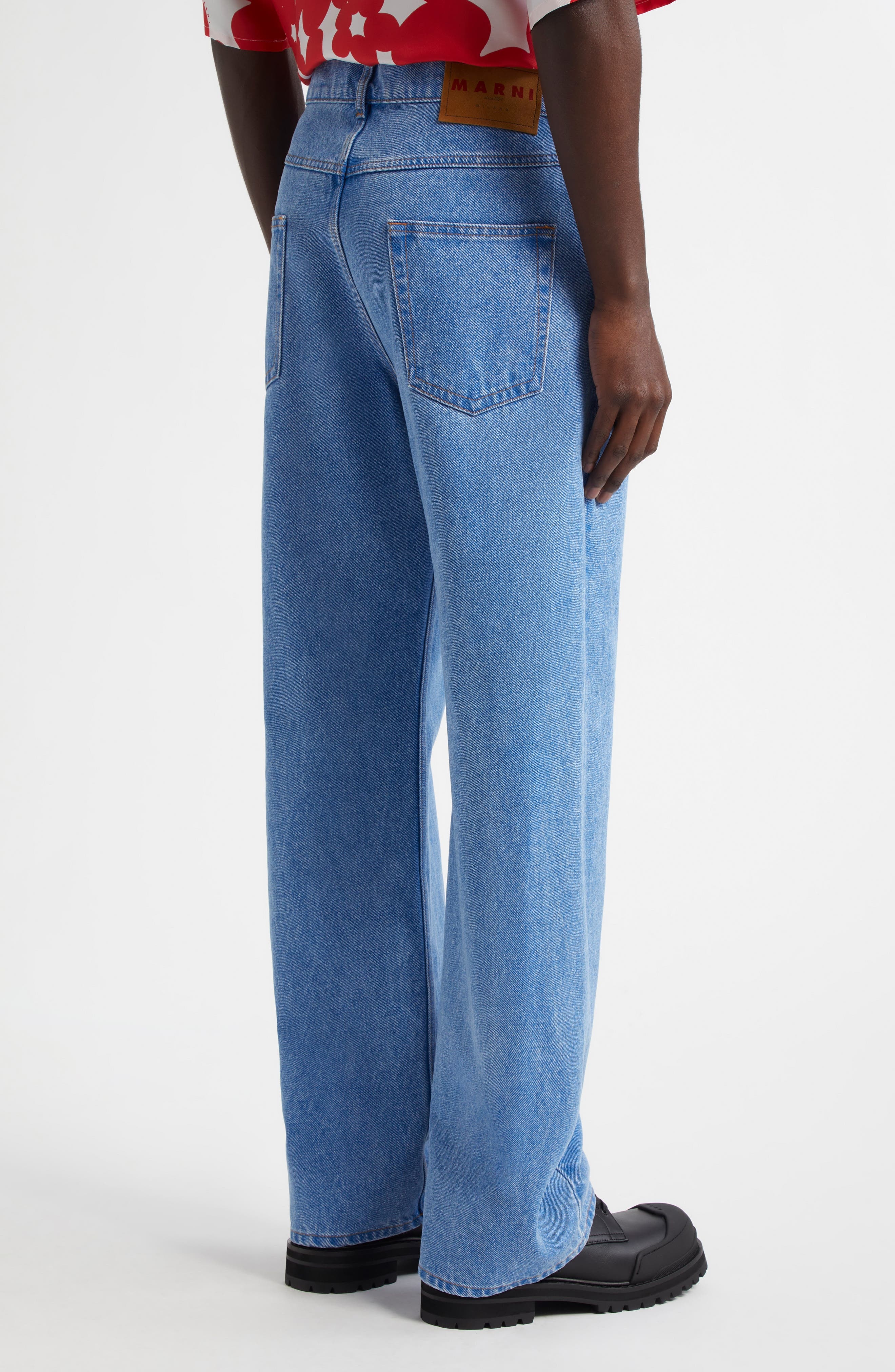 Marni Stonewashed Oragnic Cotton Wide Leg Jeans in Cobalt at Nordstrom - 3