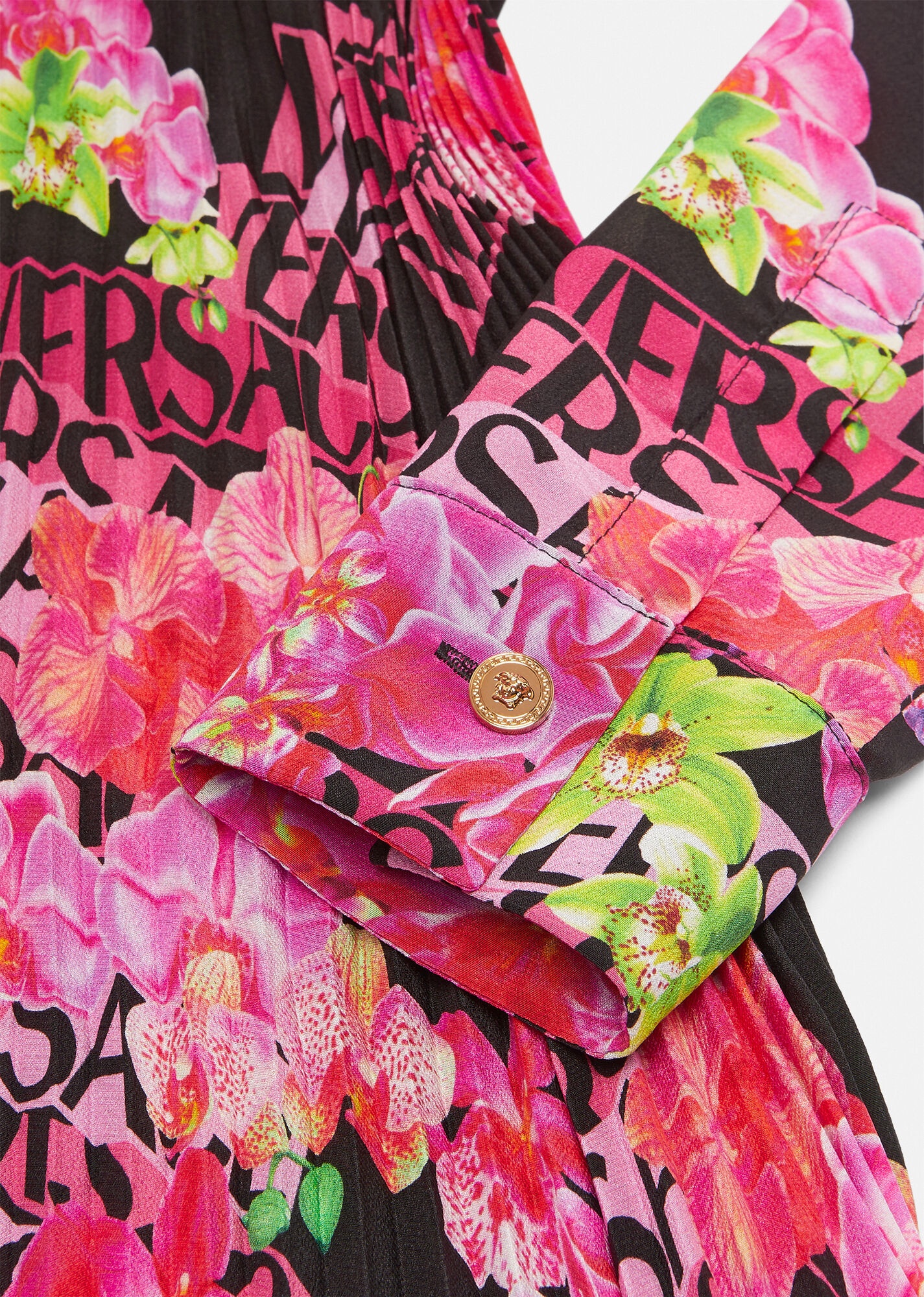 【送料&関税込】Versace Orchid Logo Dress Versace Logo Orchid-print Midi Dress | Black | FARFETCH