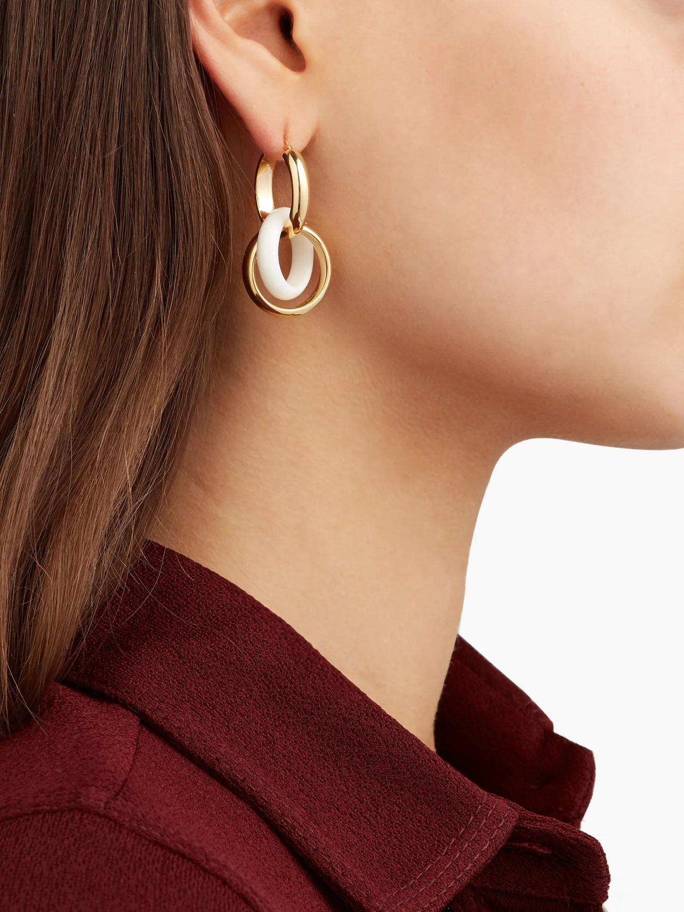 Double-hoop gold-plated silver & bone earrings - 2