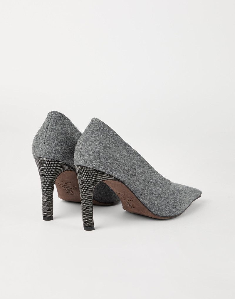 Brunello Cucinelli Water-resistant virgin wool flannel heels with precious details outlook
