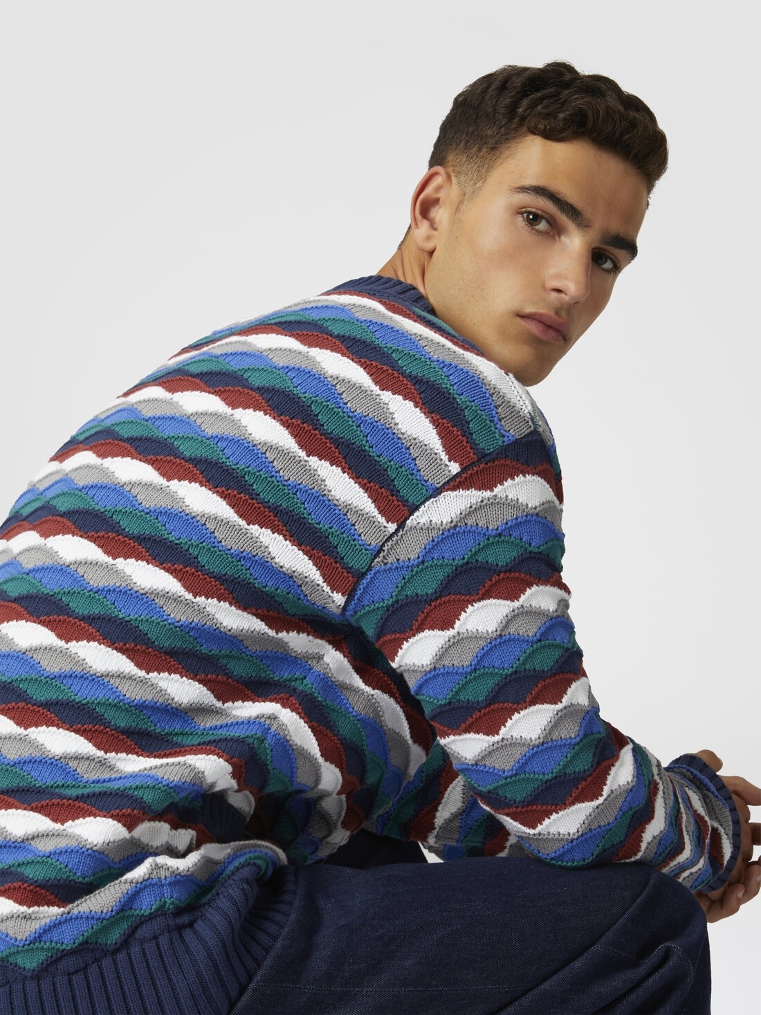 Cotton-blend cardigan with wave pattern and contrasting piping - 4
