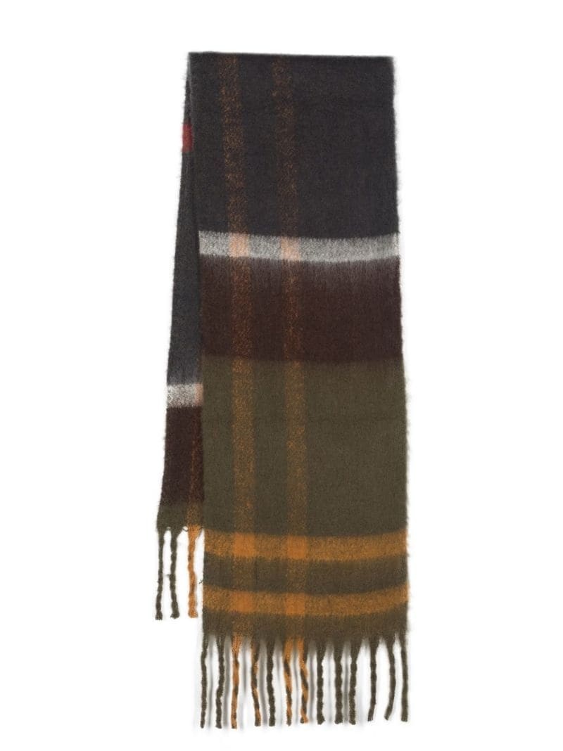 check-print frayed-trim scarf - 1