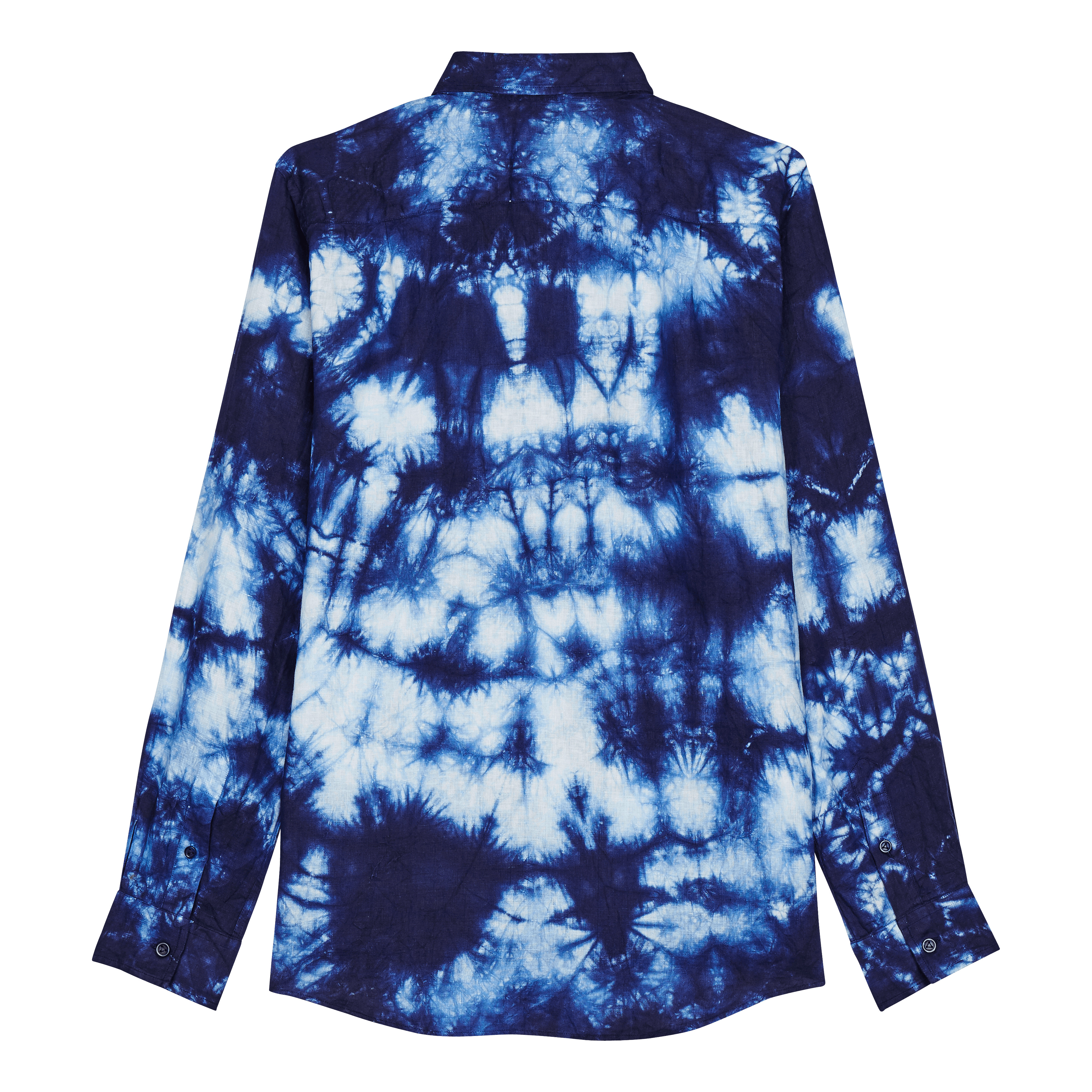 Men Bowling Shirt Linen and Cotton Fonds Marins Tie & Dye - 2