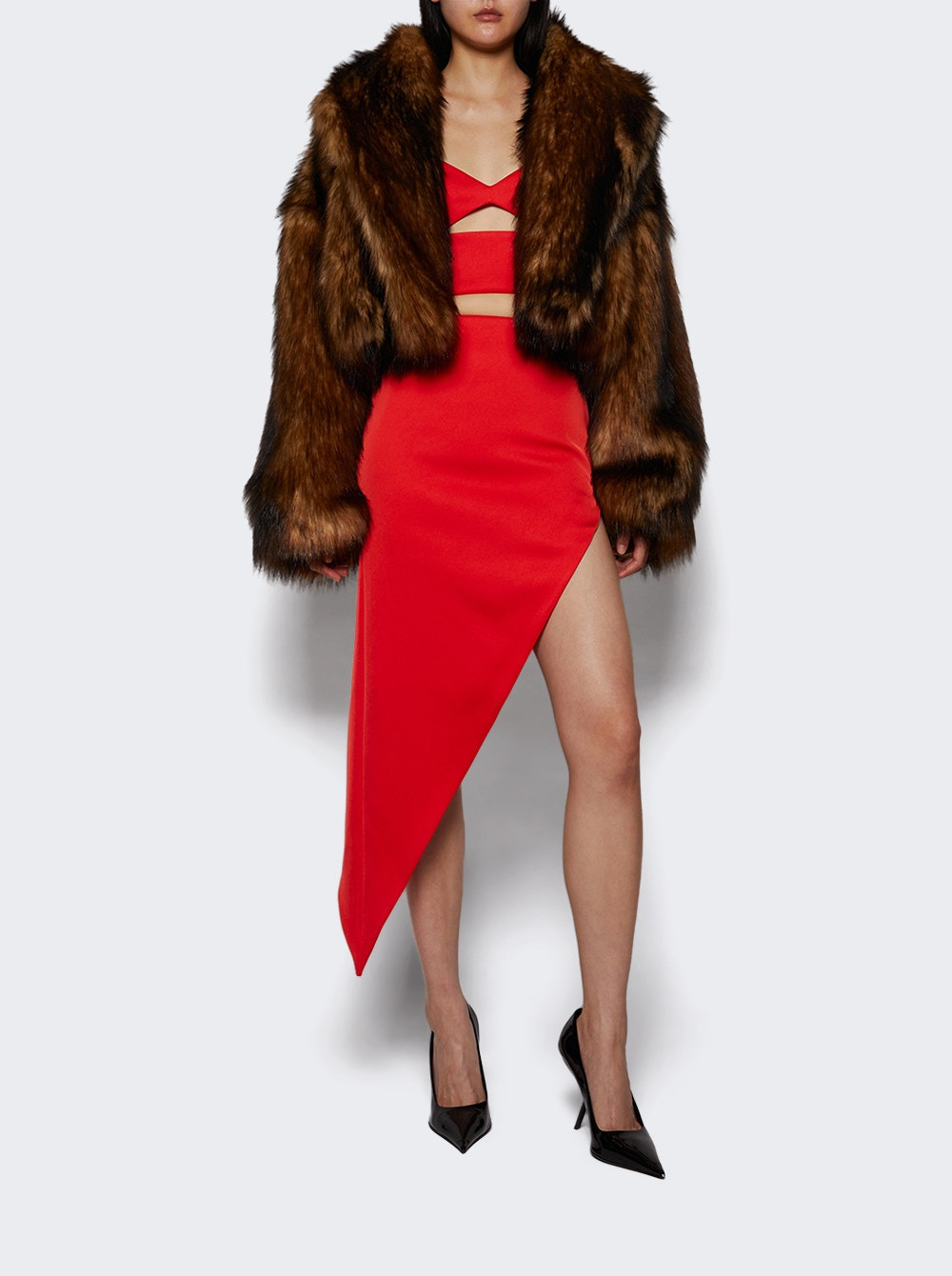 Faux Fur Oversized Jacket Brown - 5