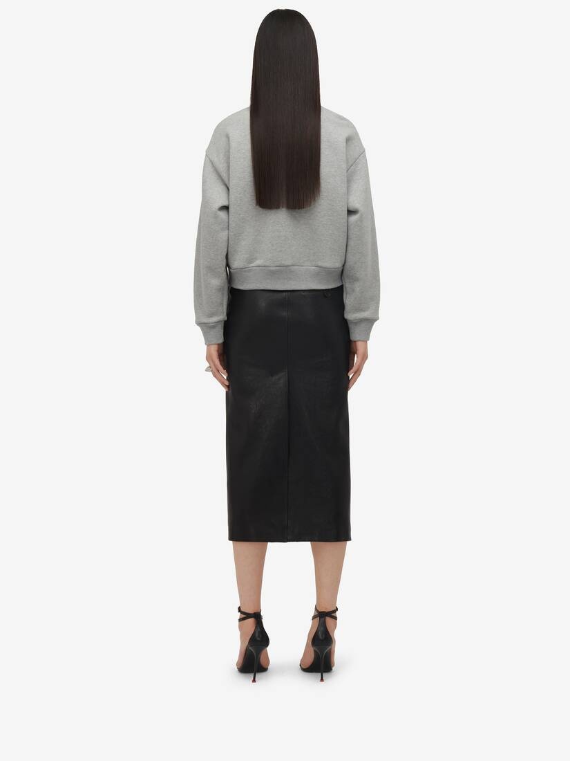Women's Low-waisted Leather Skirt in Black - 4