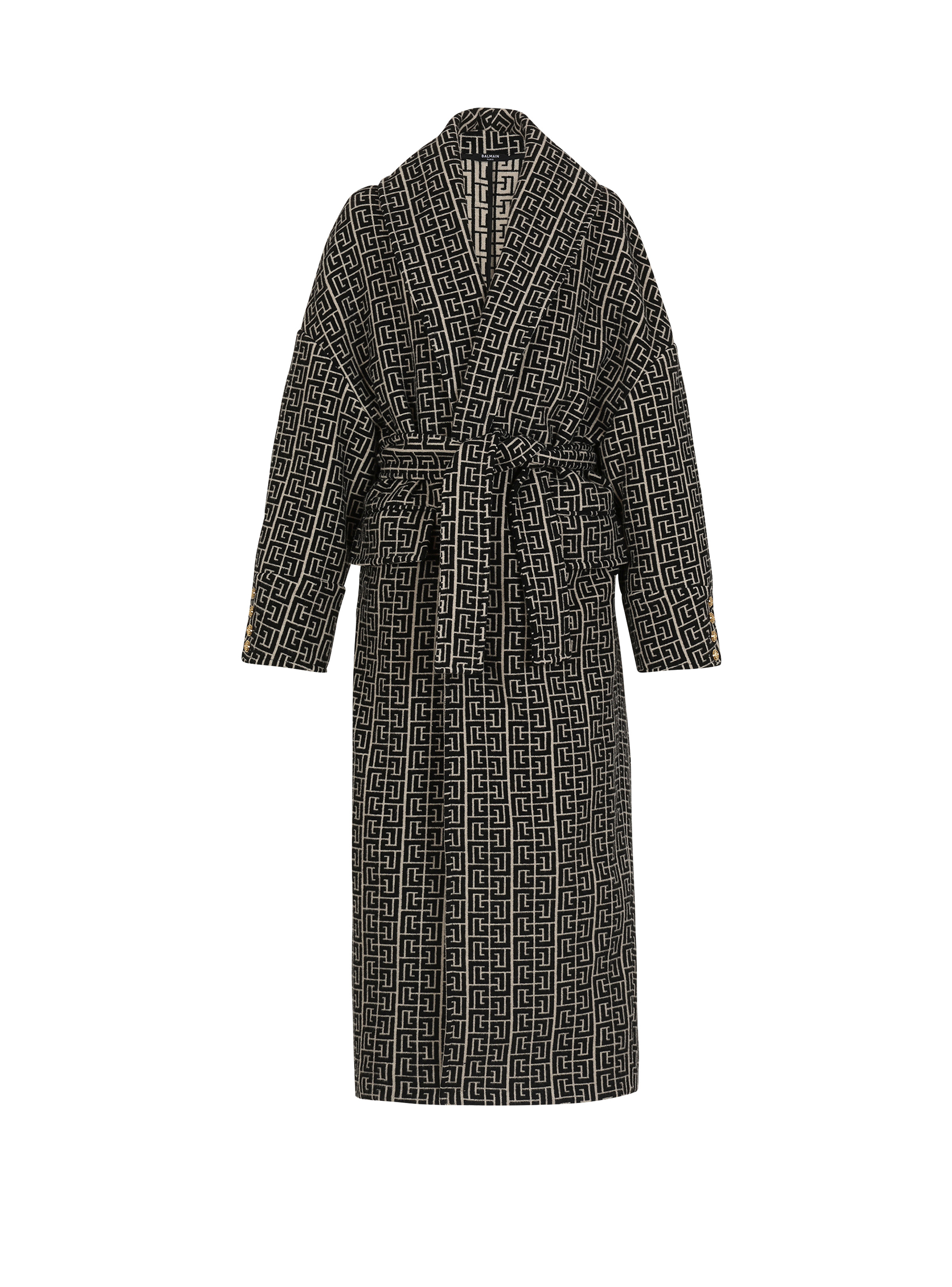 Balmain print monogram wool coat - 1