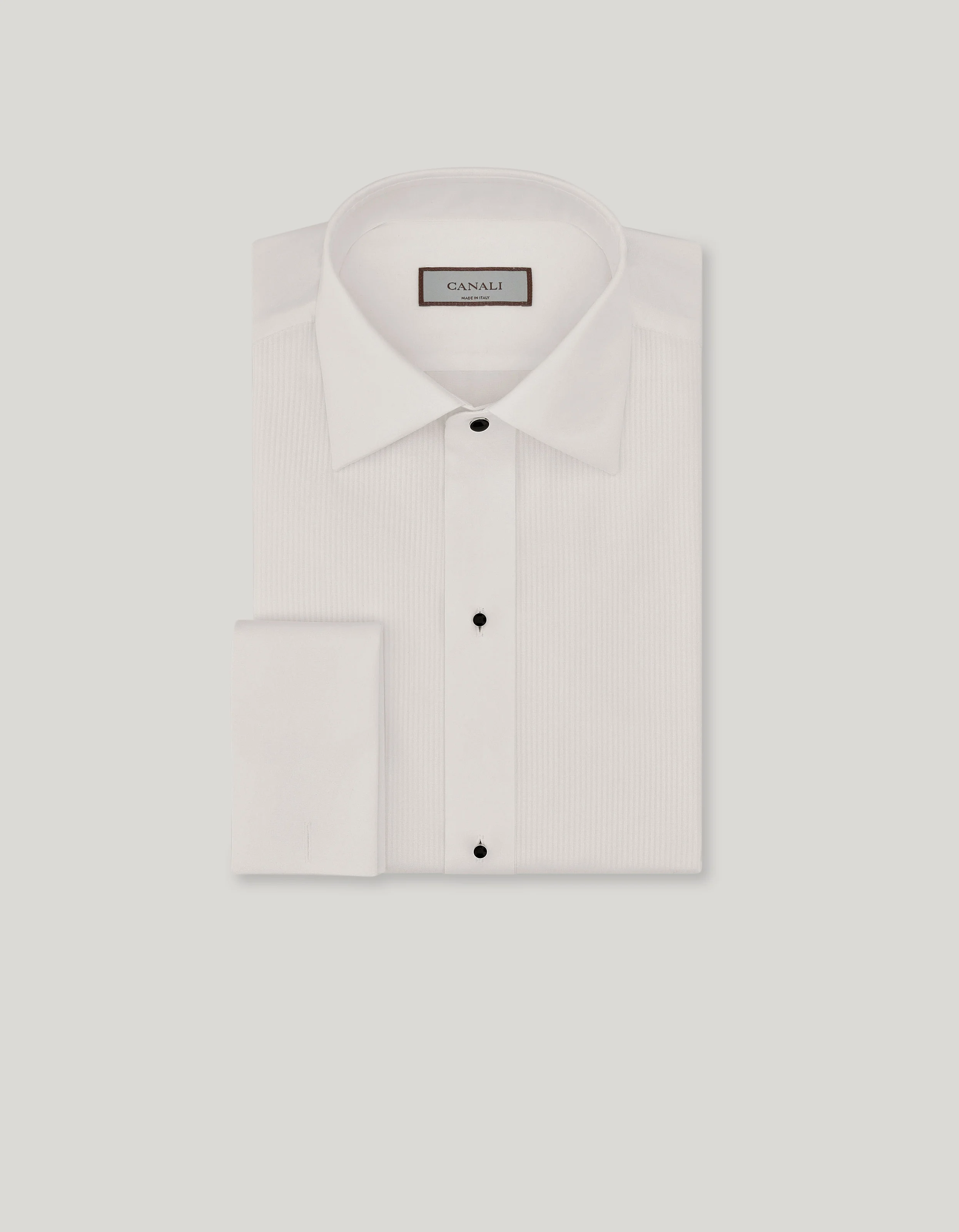 WHITE COTTON PLEATED REGULAR FIT DRESS SHIRT - 1