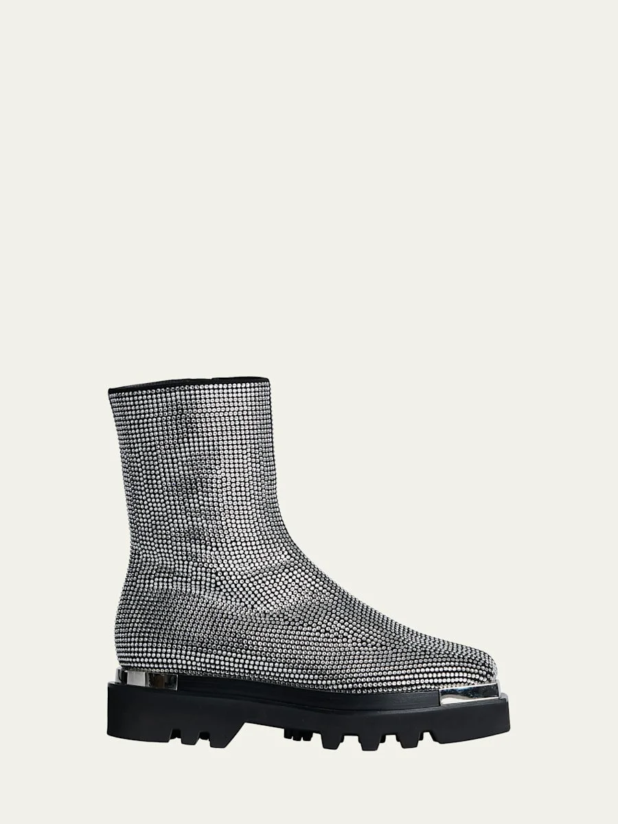Crystal Stud Zip Combat Boots - 1