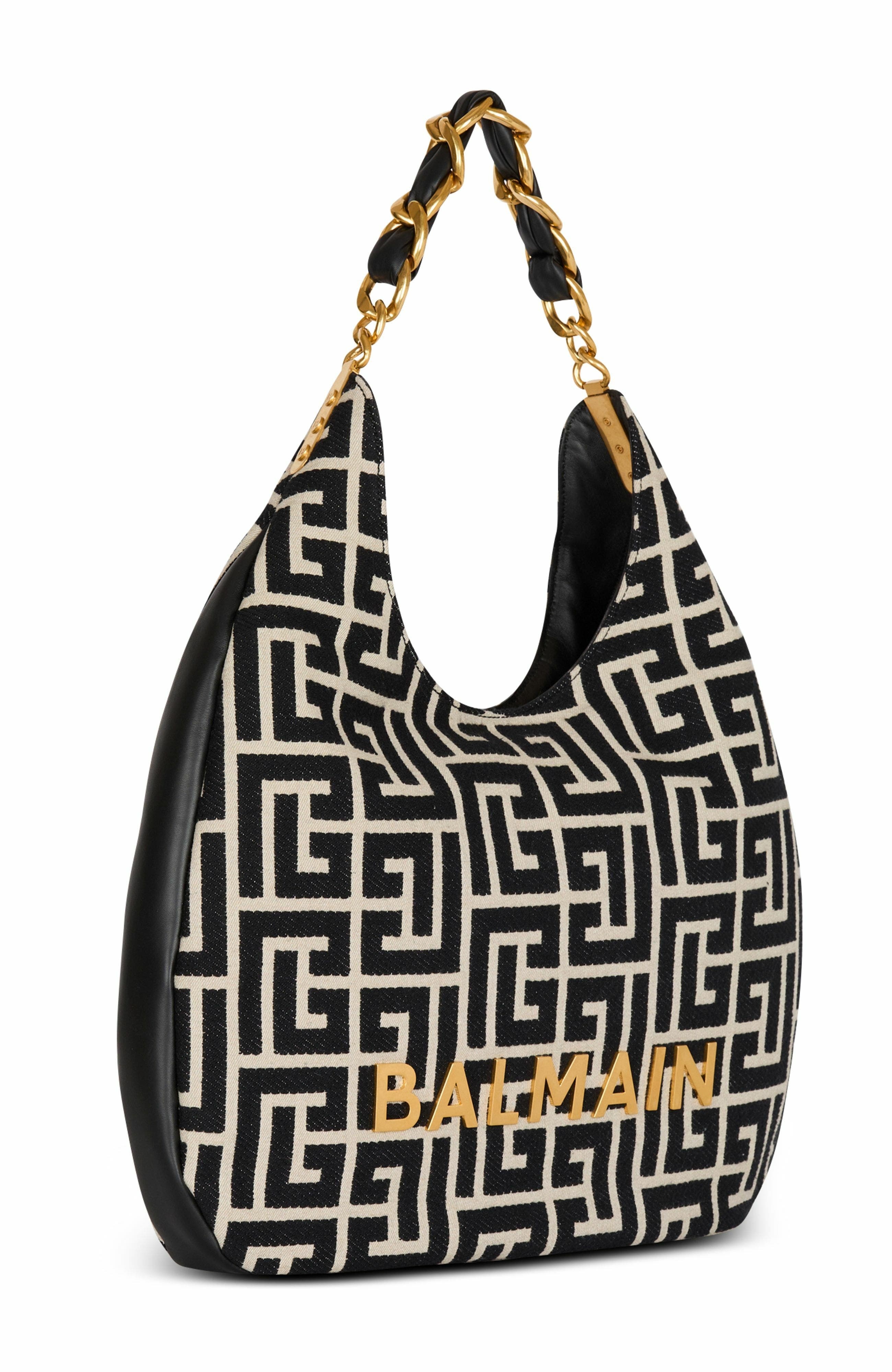 Balmain 1945 Soft Hobo Large monogrammed jacquard tote bag in Black at Nordstrom - 4
