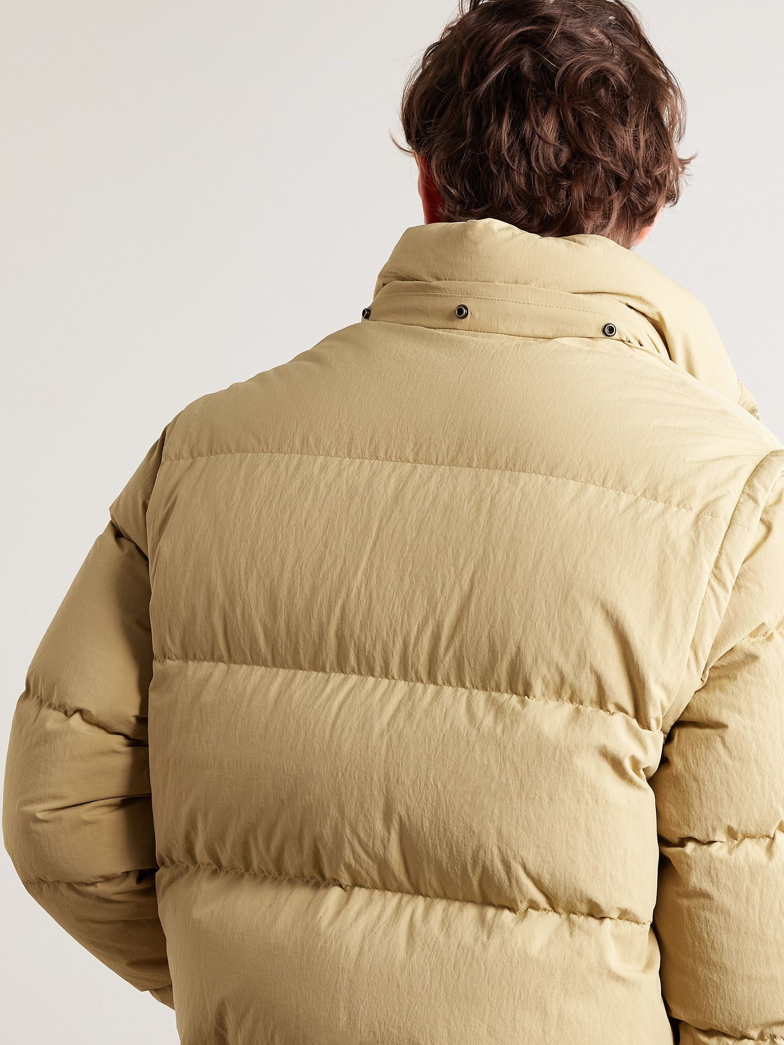 Convertible Quilted Shell Hooded Down Jacket Beige - 7
