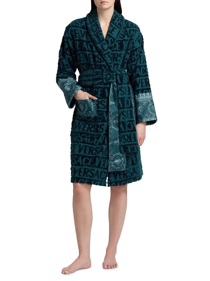 Women's Baroque Terry Cotton Bathrobe - Petrol Blue 3