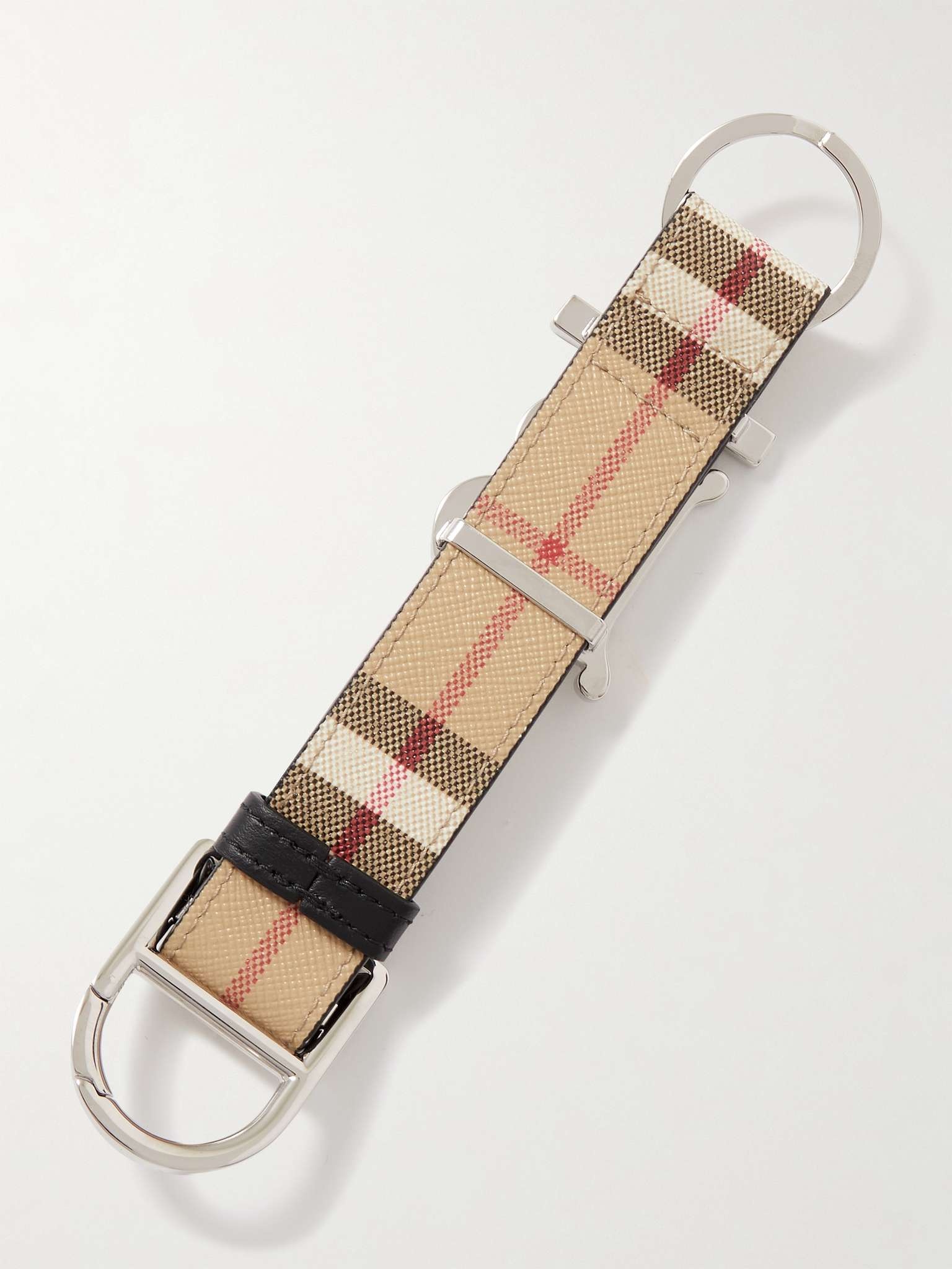 Checked Leather-Trimmed Cotton-Blend Canvas Keyring - 2