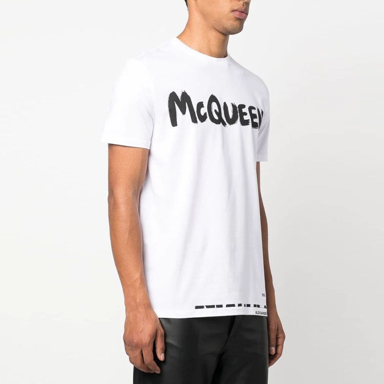【ALEXANDER MCQUEEN】Graffiti Logo T-shirt/622104 QTZ57 0900 Alexander McQueen Alexander McQueen Graffiti T-Shirt 'White