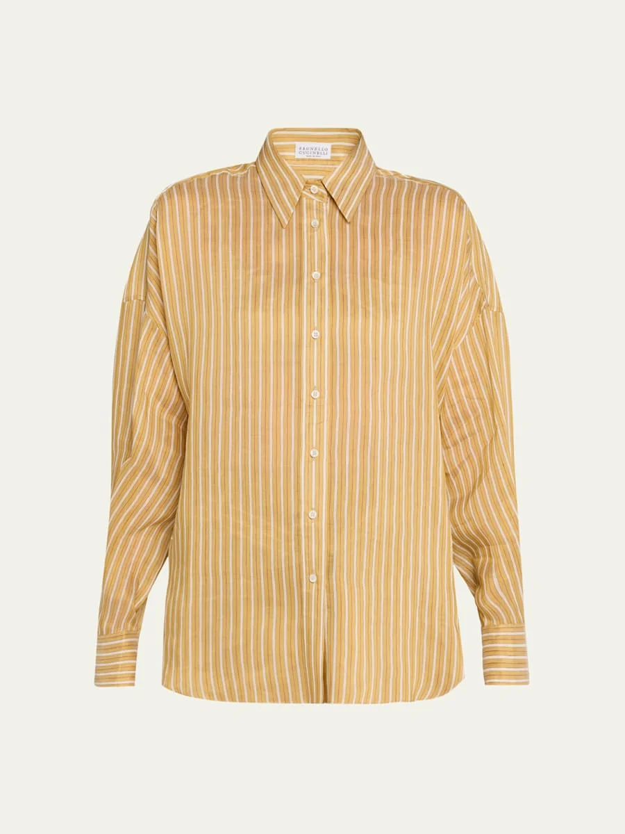 Striped Linen and Silk Button-Down Shirt - 1