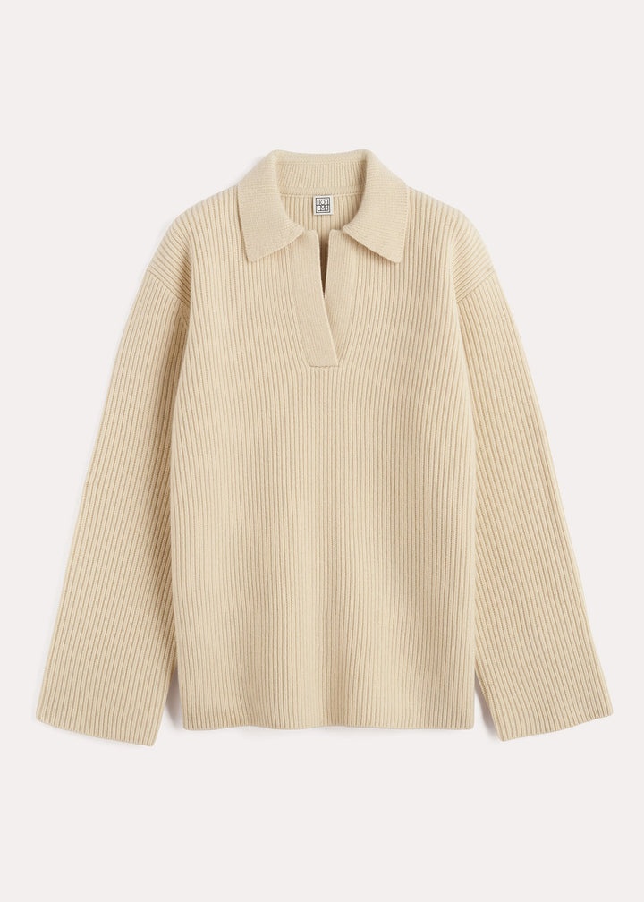 Ribbed polo knit macadamia - 1